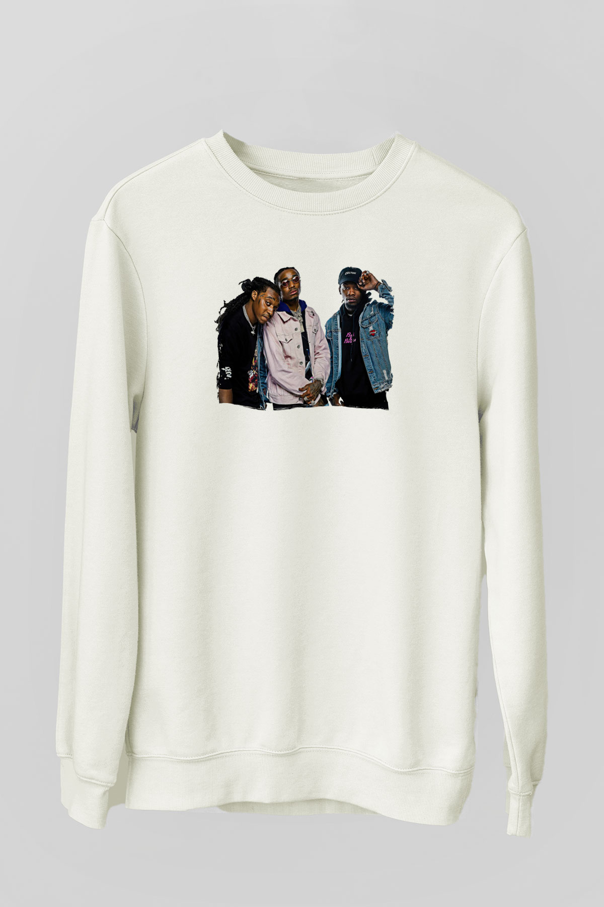 Offset Baskılı Beyaz Unisex Sweatshirt