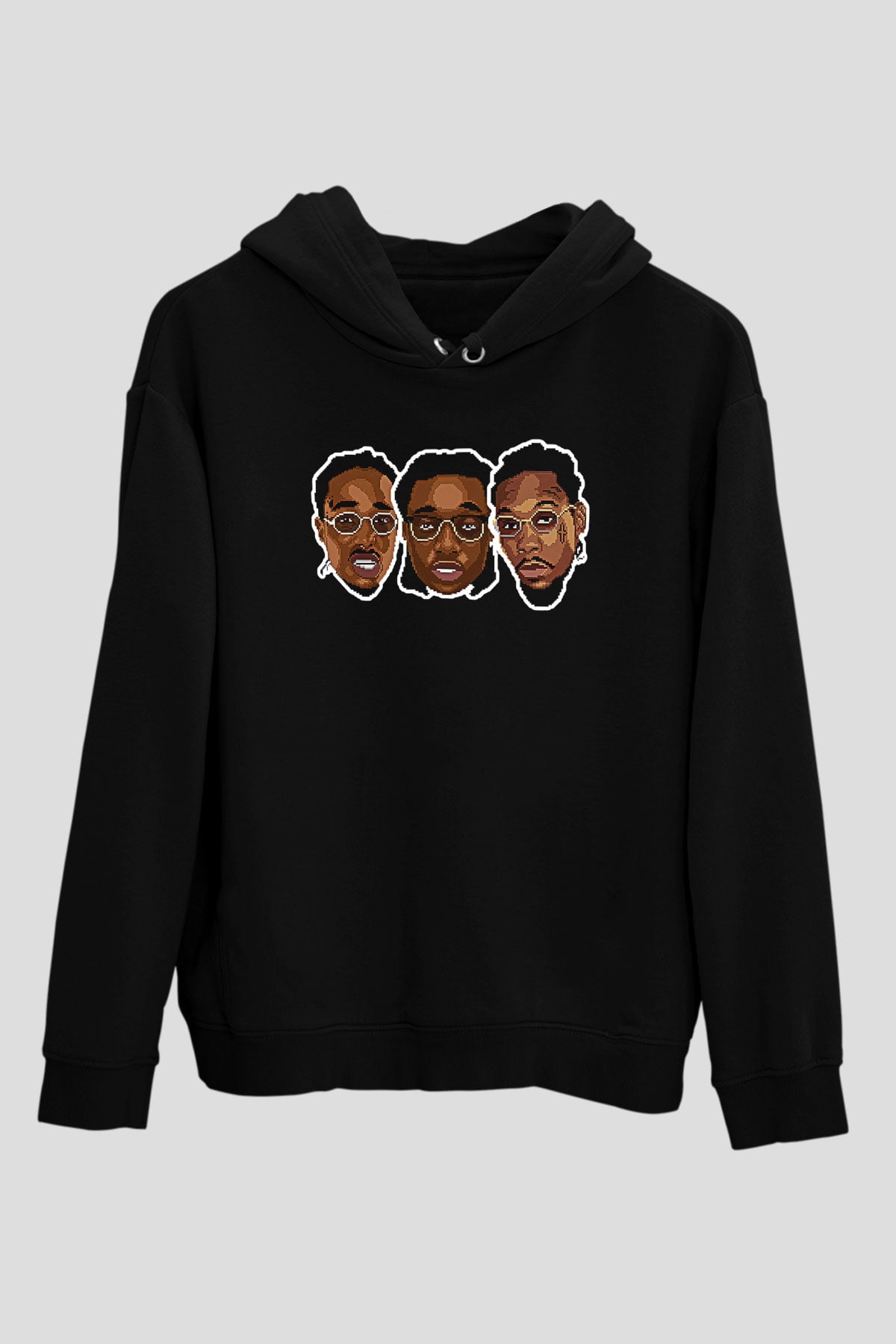 Offset Baskılı Unisex Siyah Hoodie