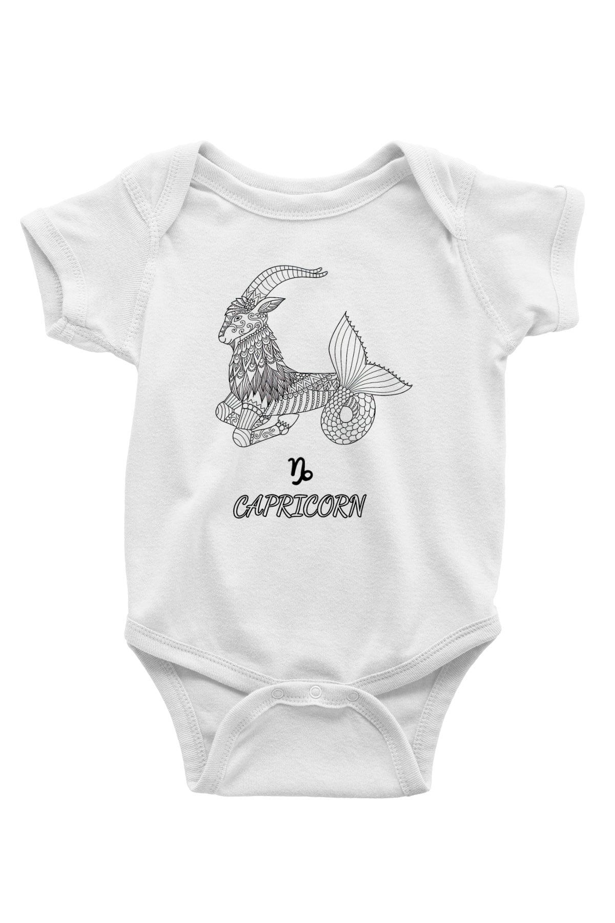 Oğlak Burcu Baskılı Beyaz Unisex Bebek Body - Zıbın
