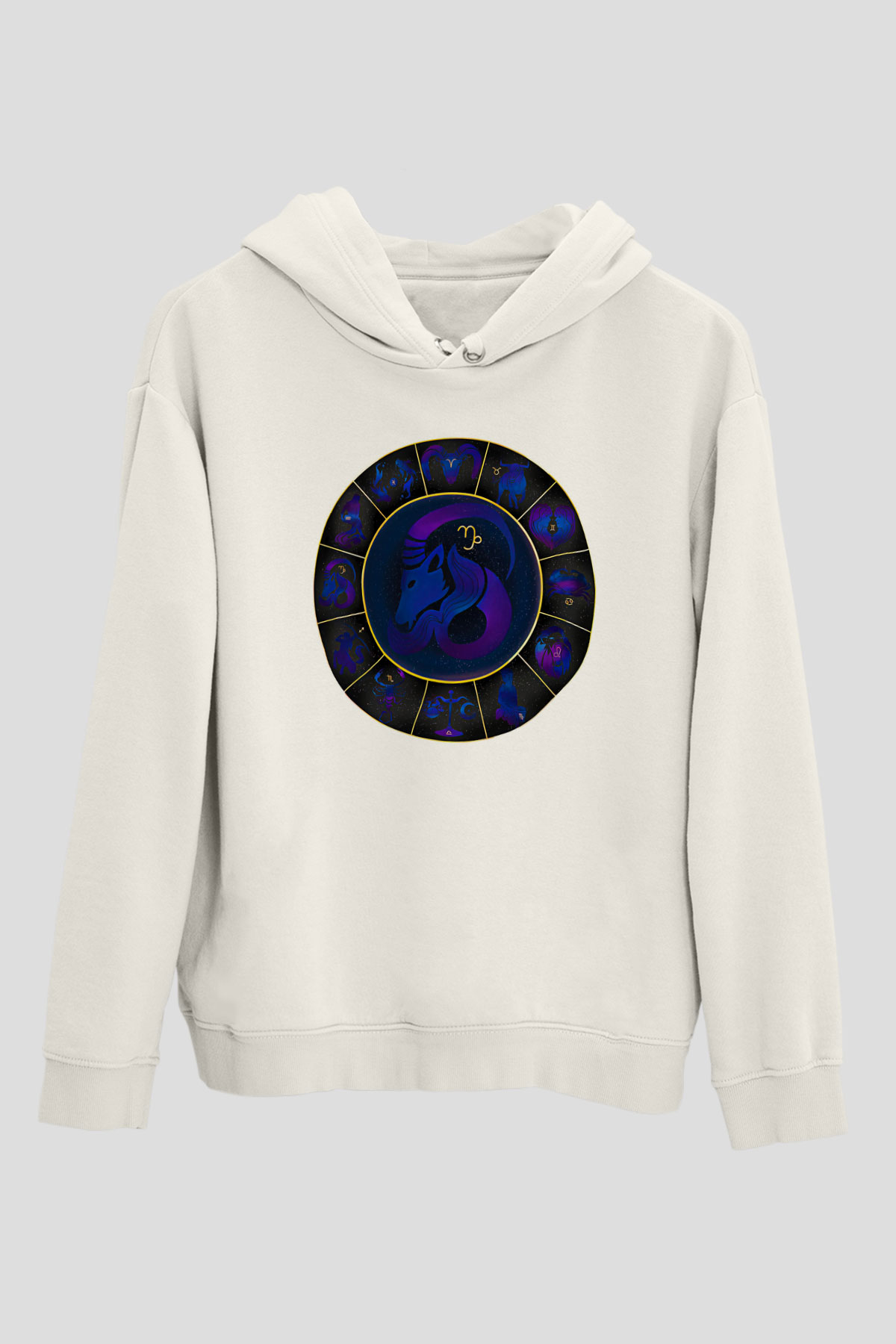 Oğlak Burcu Baskılı Beyaz Unisex Hoodie