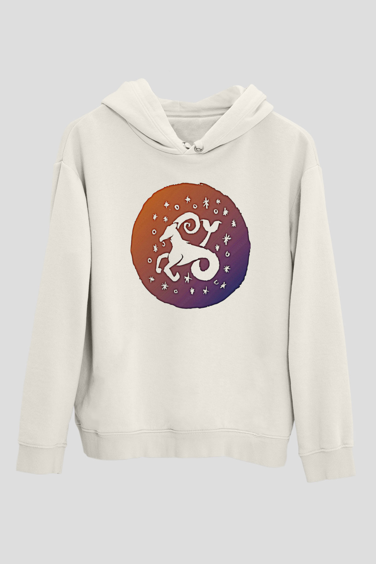 Oğlak Burcu Baskılı Beyaz Unisex Hoodie