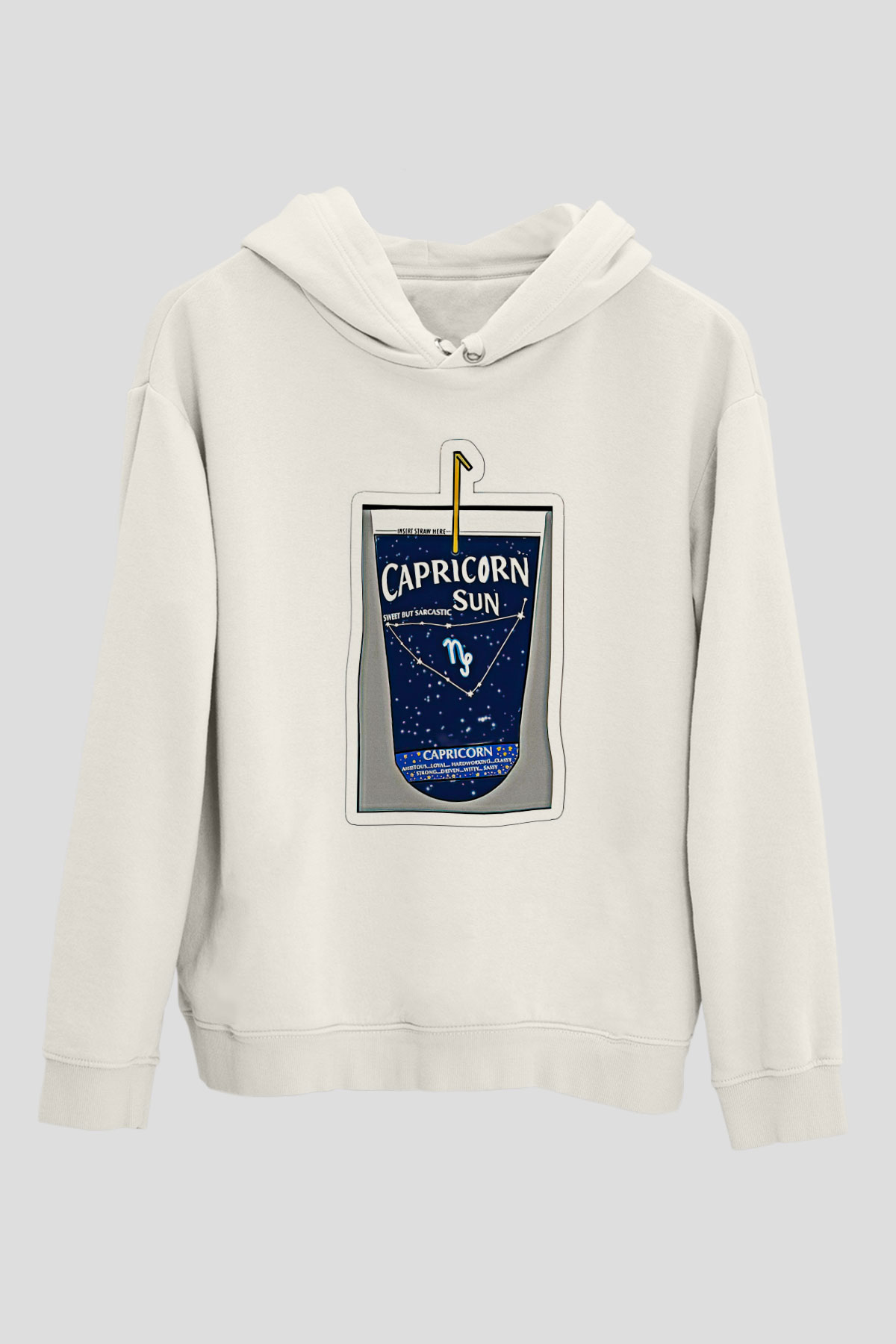 Oğlak Burcu Baskılı Beyaz Unisex Hoodie