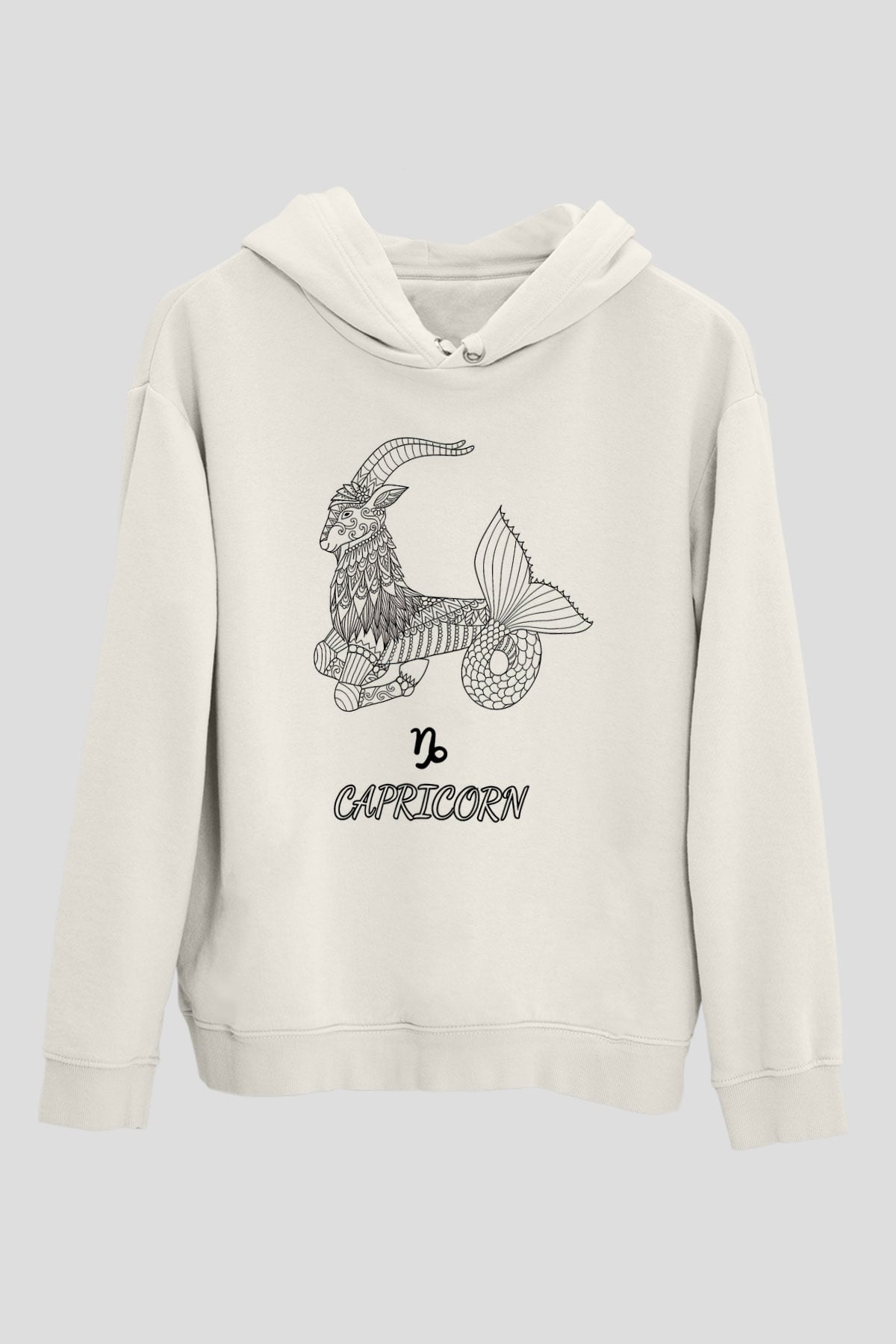 Oğlak Burcu Baskılı Beyaz Unisex Hoodie