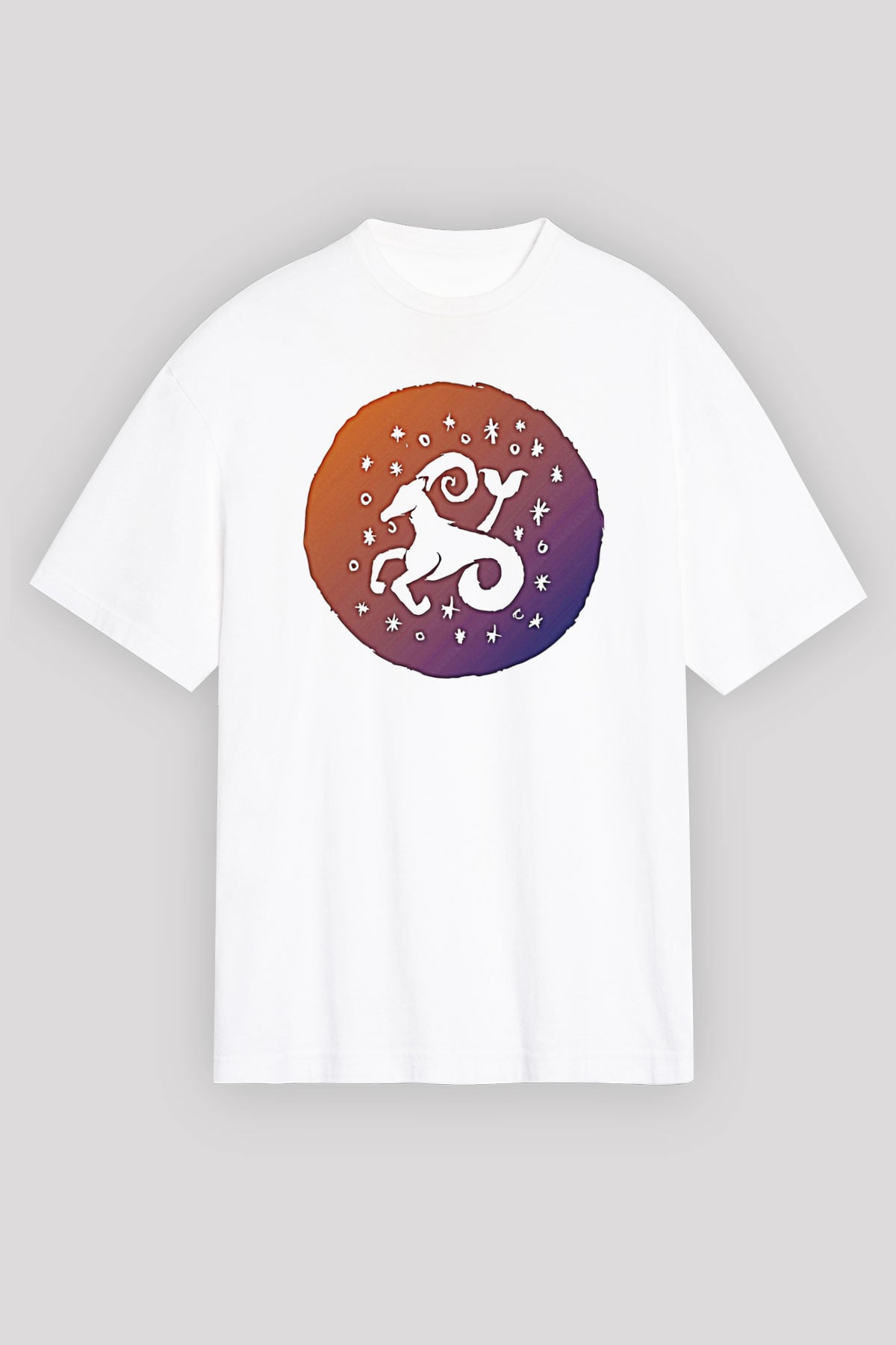 Oğlak Burcu Baskılı Beyaz Unisex Oversize Tişört - Tshirt