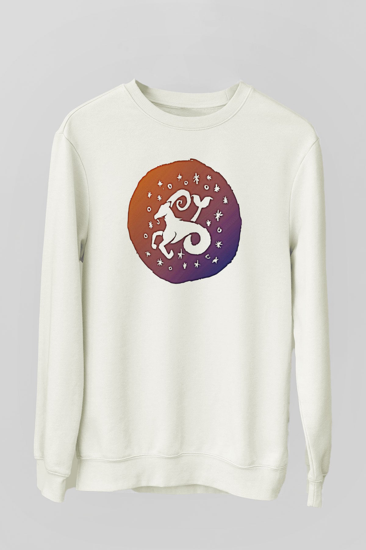 Oğlak Burcu Baskılı Beyaz Unisex Sweatshirt
