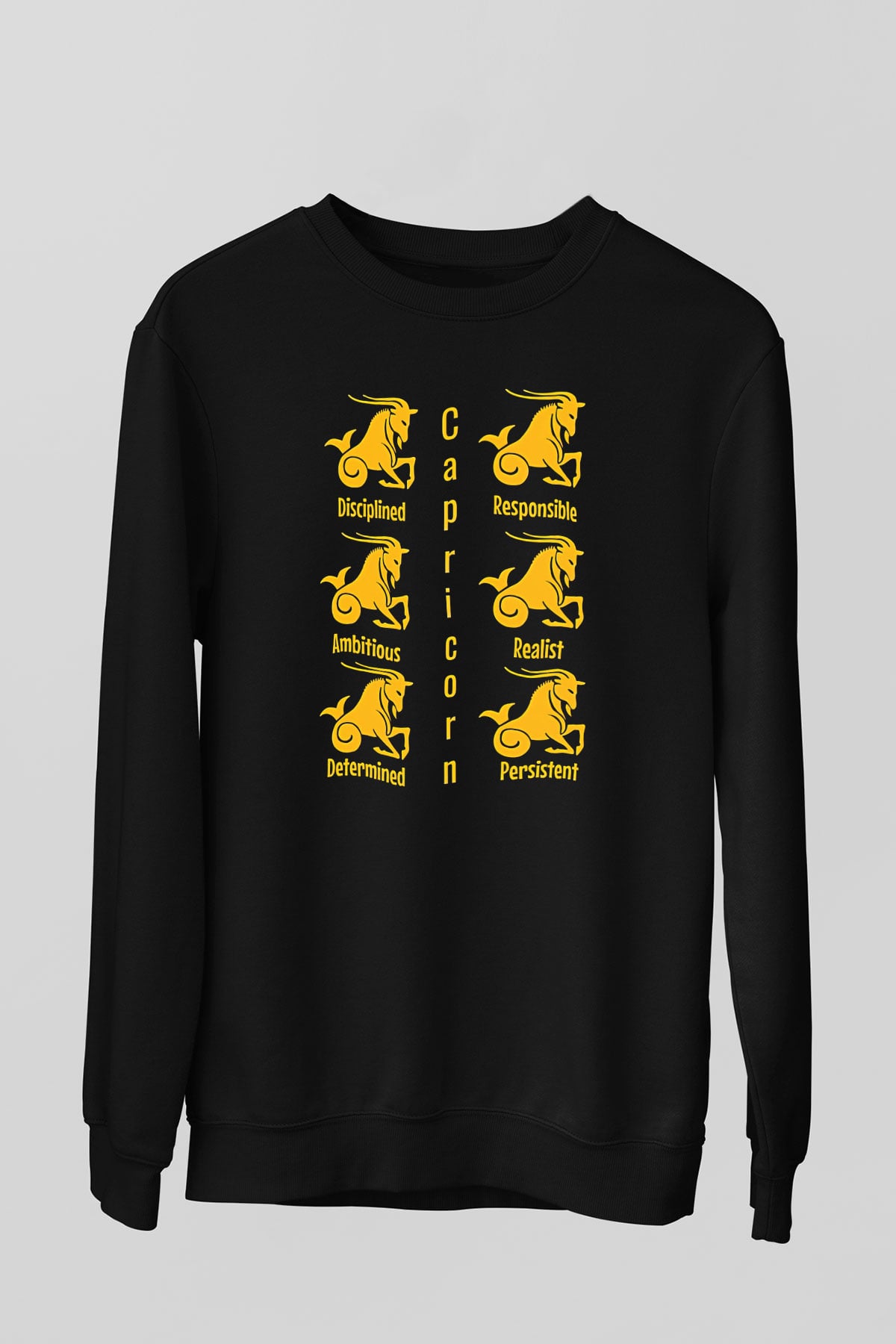 Oğlak Burcu Baskılı Unisex Siyah Sweatshirt