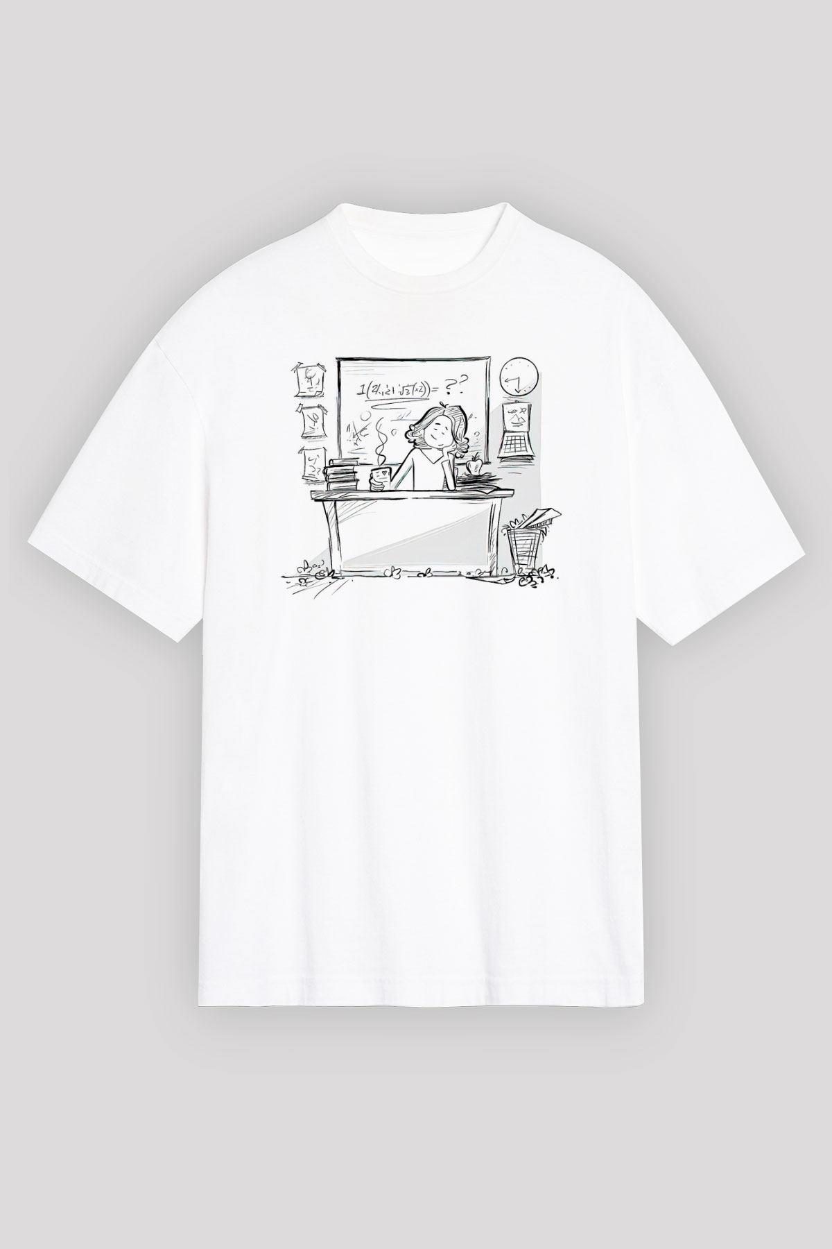 Öğretmenler Günü Baskılı Beyaz Unisex Oversize Tişört - Tshirt
