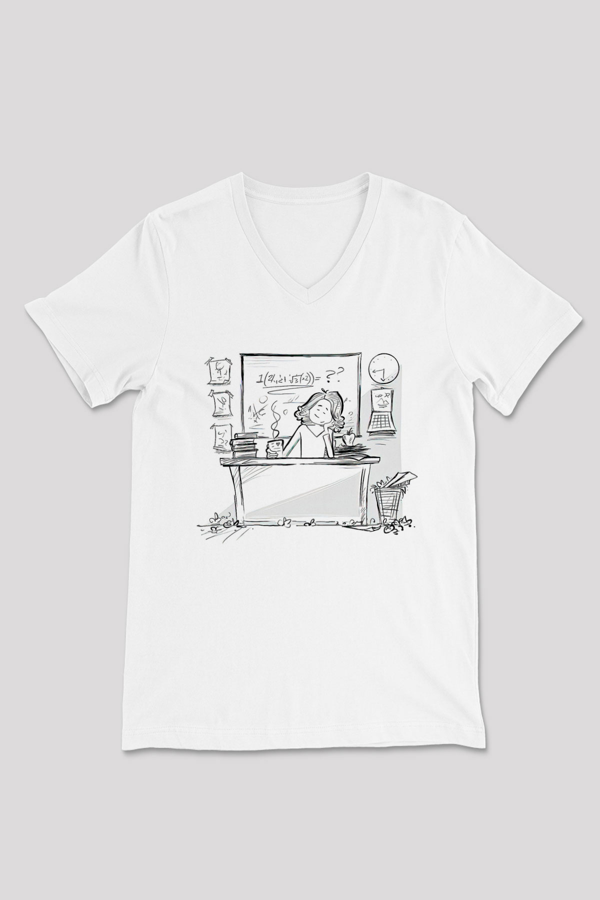 Öğretmenler Günü Baskılı Beyaz Unisex V Yaka Tişört - Tshirt