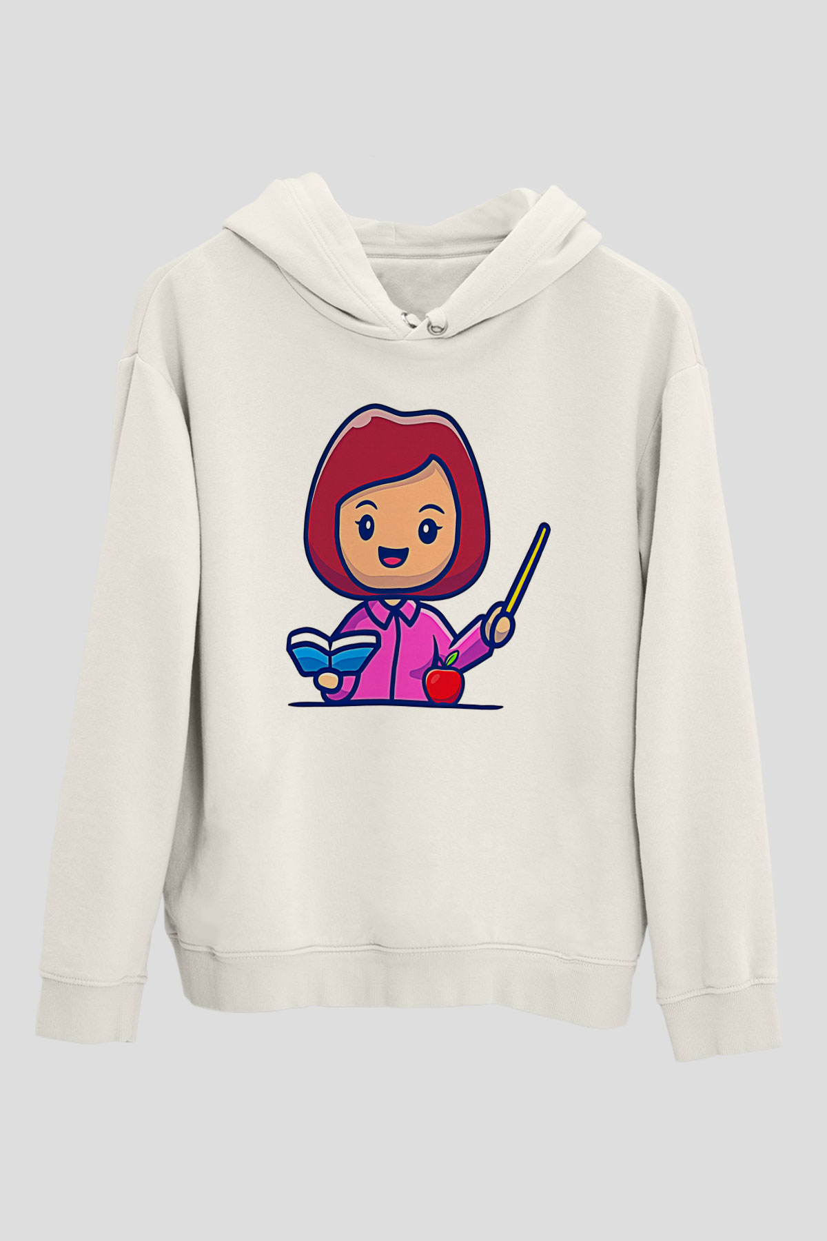 Öğretmenler Günü Baskılı Beyaz Unisex Kapüşonlu Sweatshirt