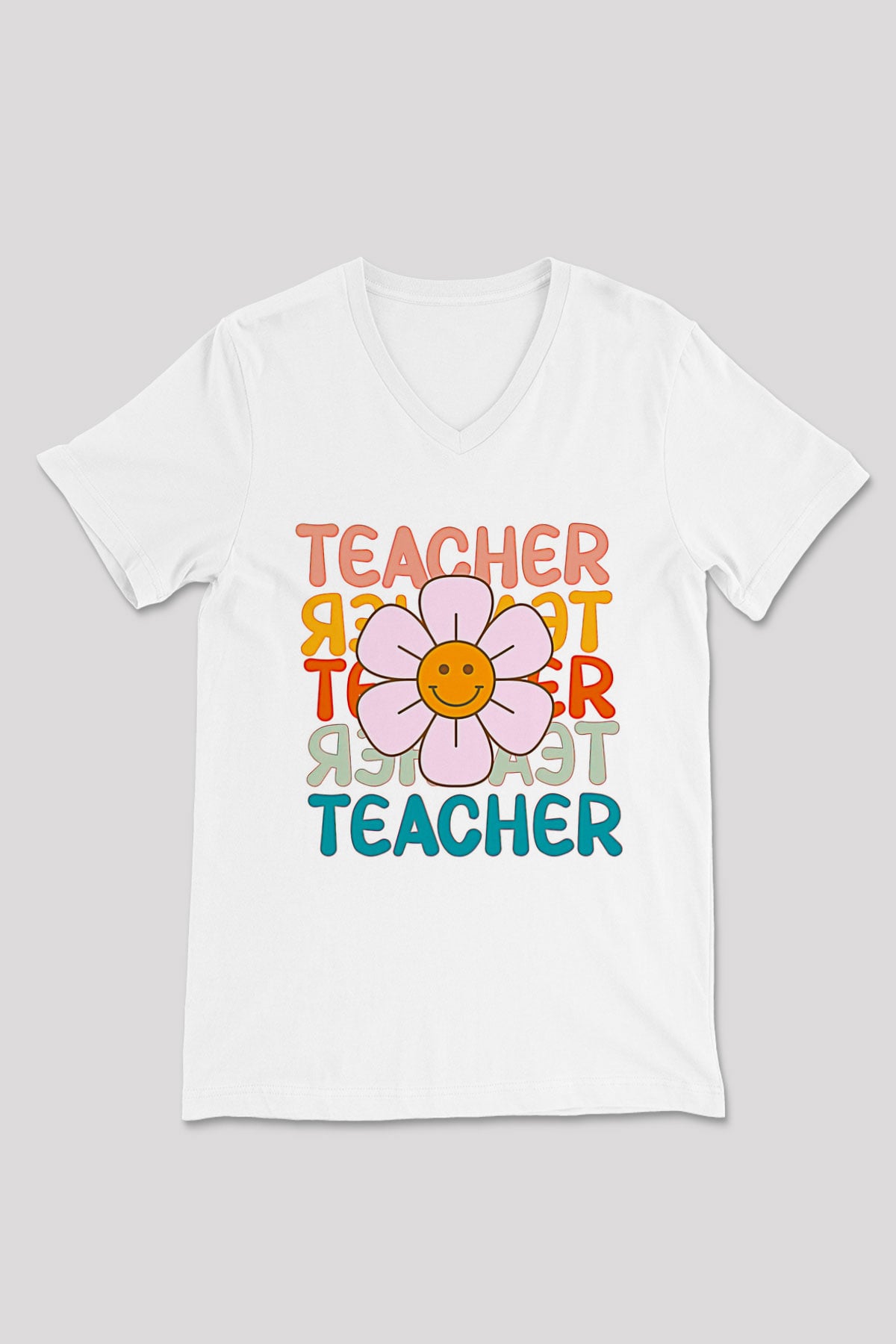 Öğretmenler Günü Baskılı Beyaz Unisex V Yaka Tişört - Tshirt