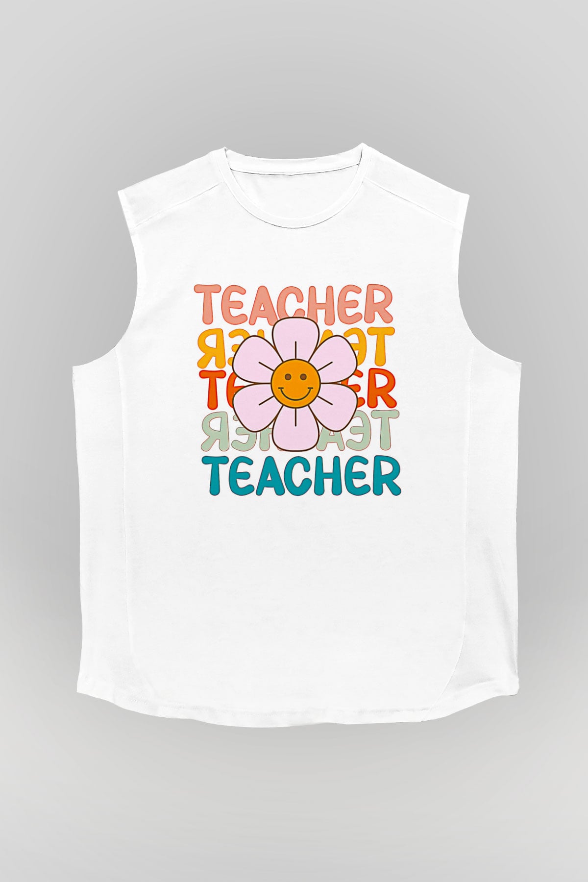 Öğretmenler Günü Baskılı Beyaz Unisex Kolsuz Tişört - Tshirt