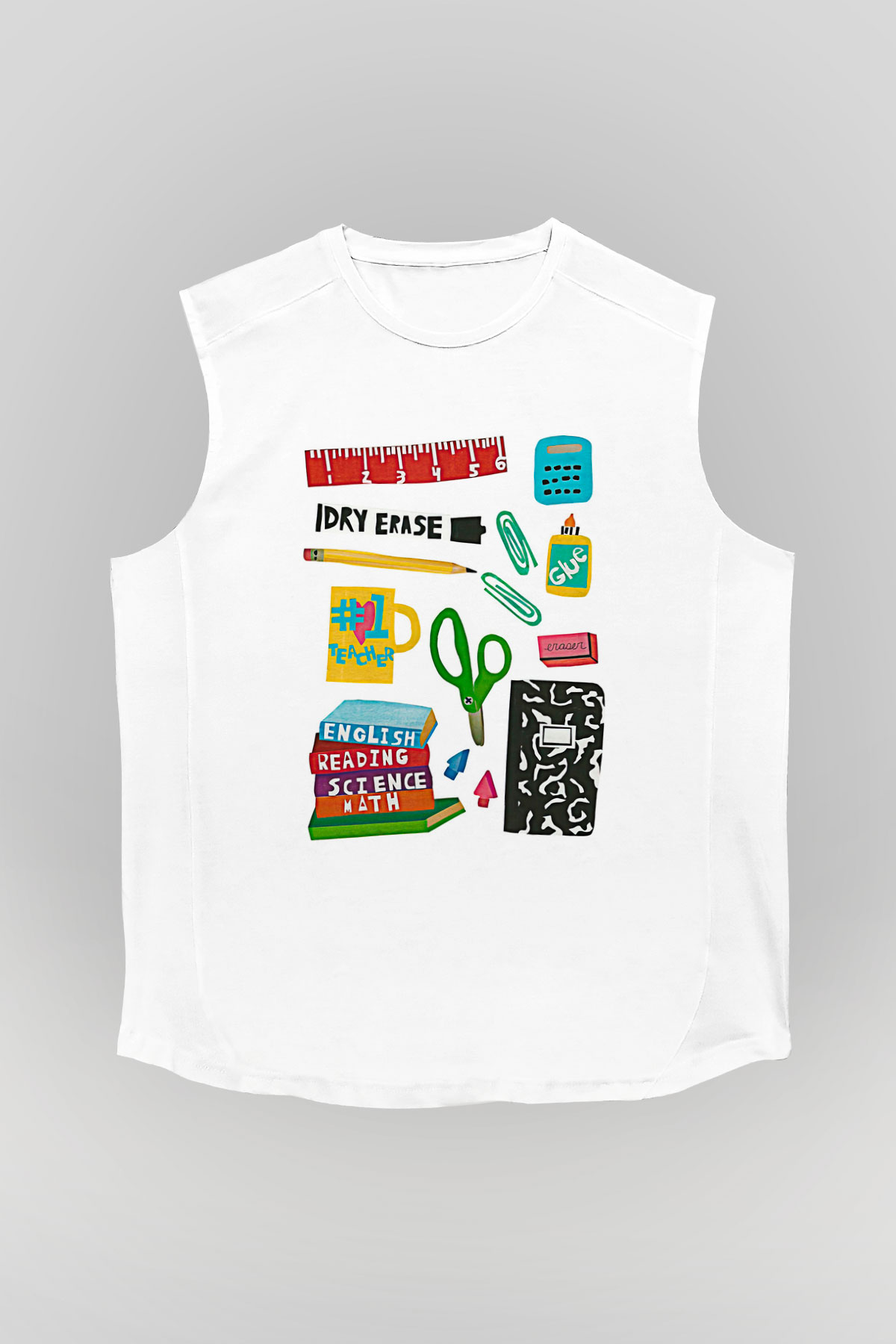 Öğretmenler Günü Baskılı Beyaz Unisex Kolsuz Tişört - Tshirt