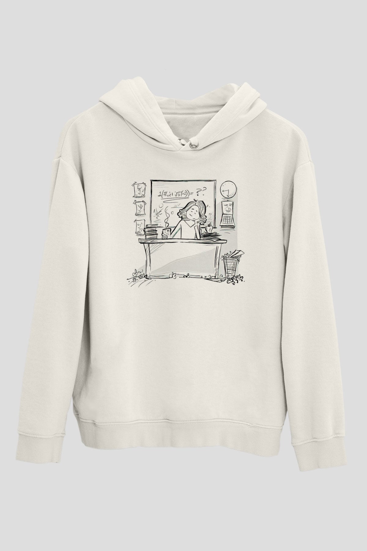 Öğretmenler Günü Baskılı Beyaz Unisex Kapüşonlu Sweatshirt