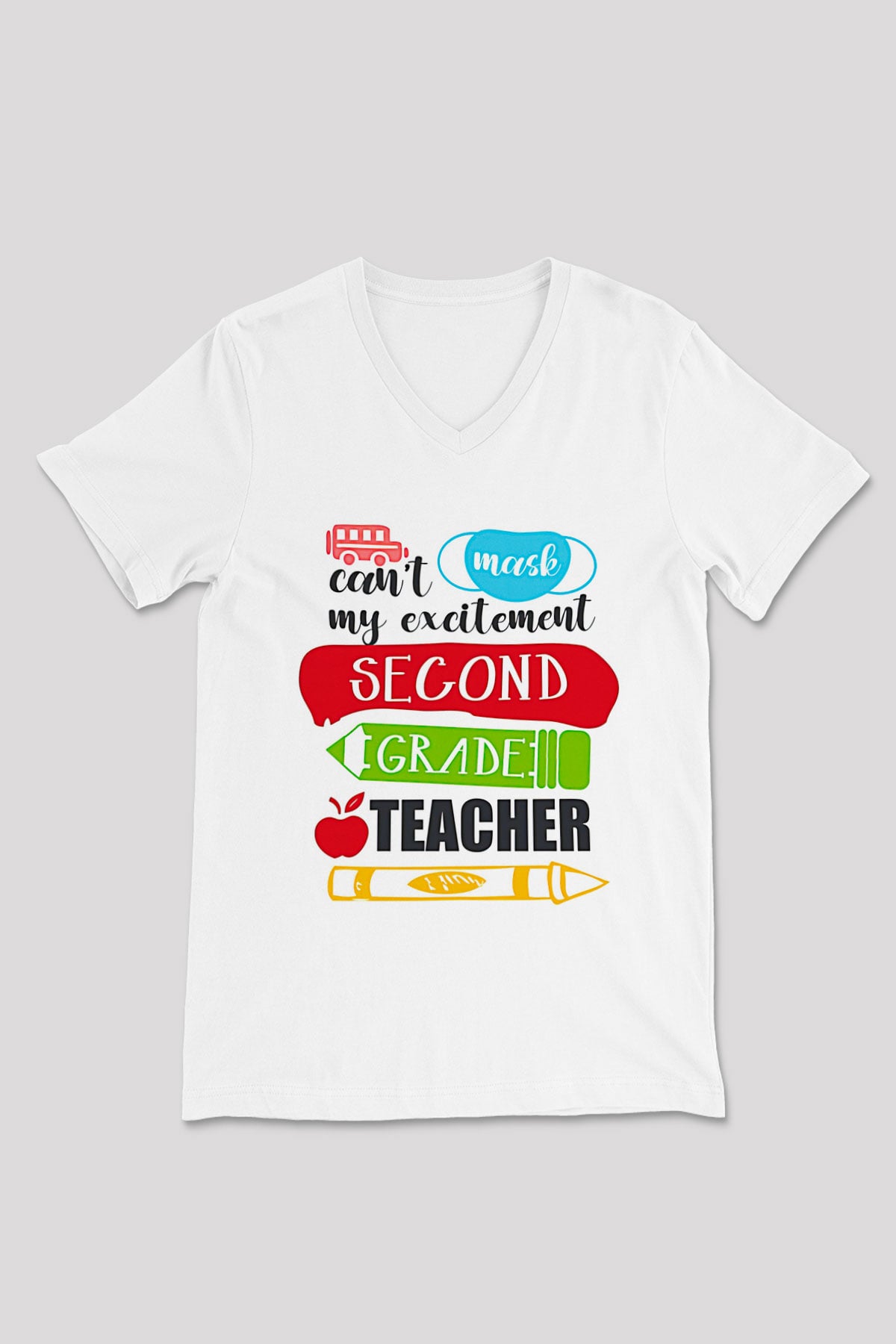 Öğretmenler Günü Baskılı Beyaz Unisex V Yaka Tişört - Tshirt