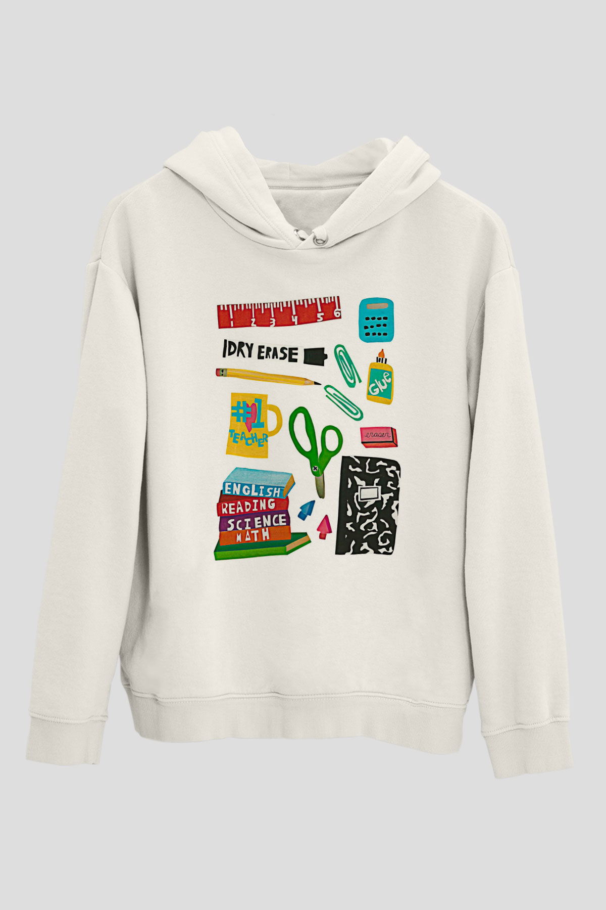 Öğretmenler Günü Baskılı Beyaz Unisex Kapüşonlu Sweatshirt