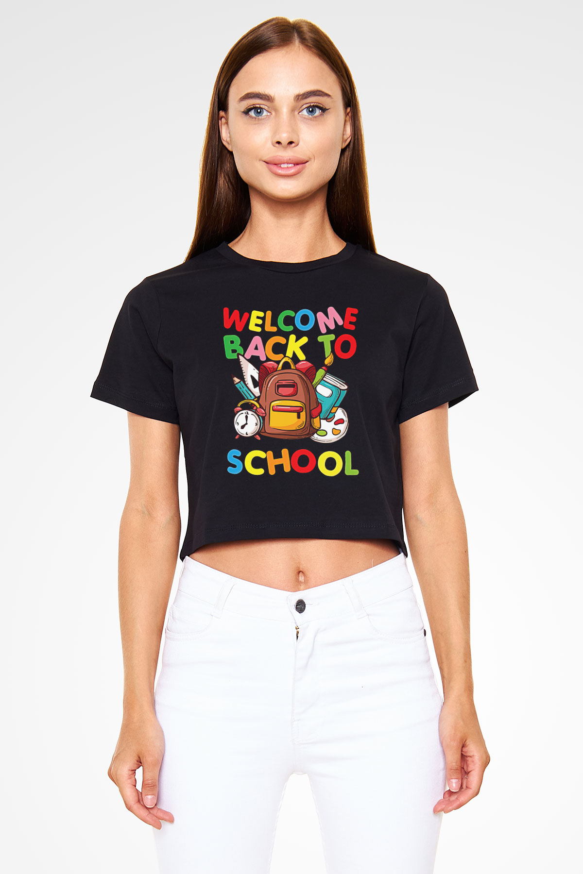 Öğretmenler Günü Baskılı Siyah Crop Top Kadın Tişört - Tshirt
