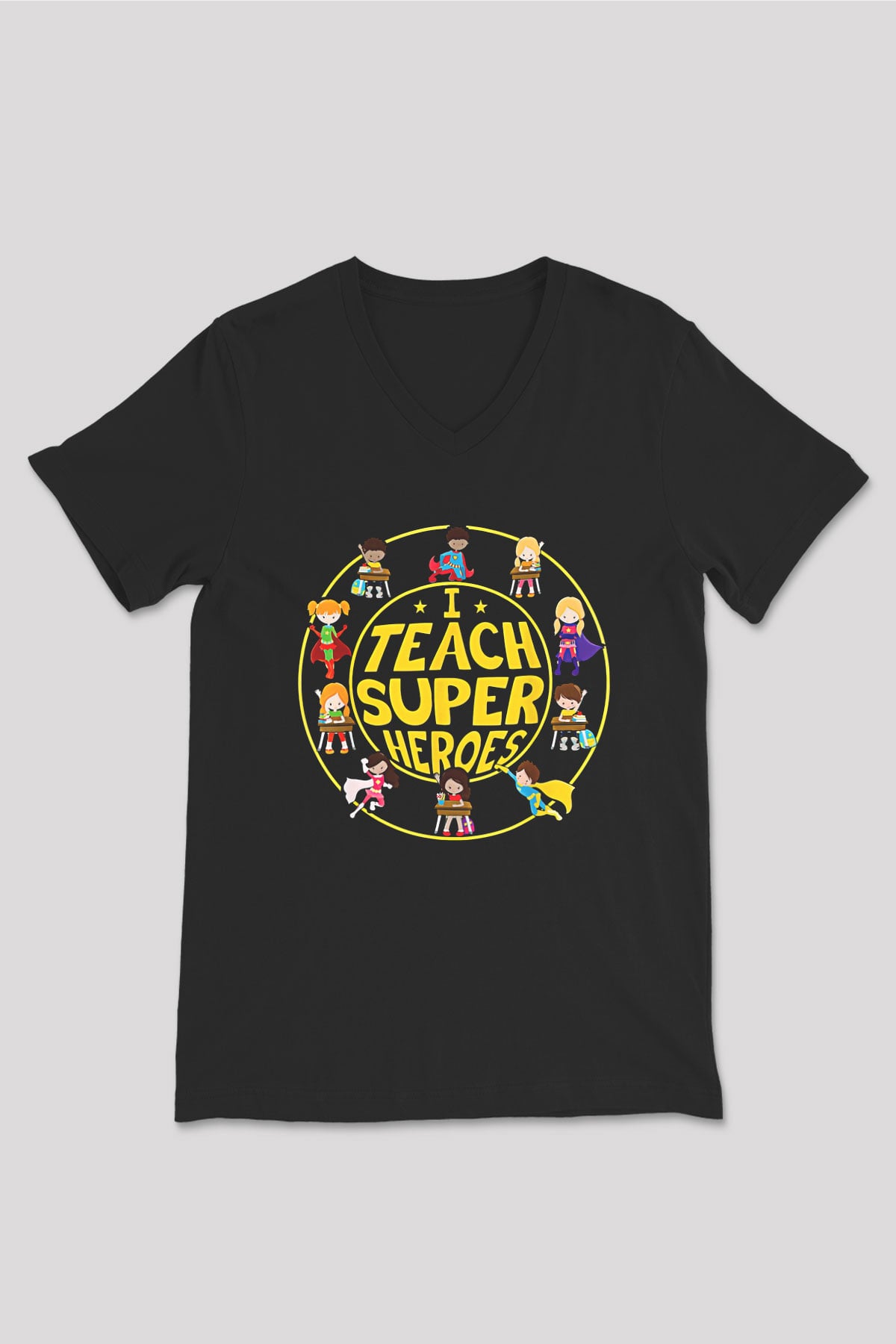 Öğretmenler Günü Baskılı Unisex Siyah V Yaka Tişört - Tshirt