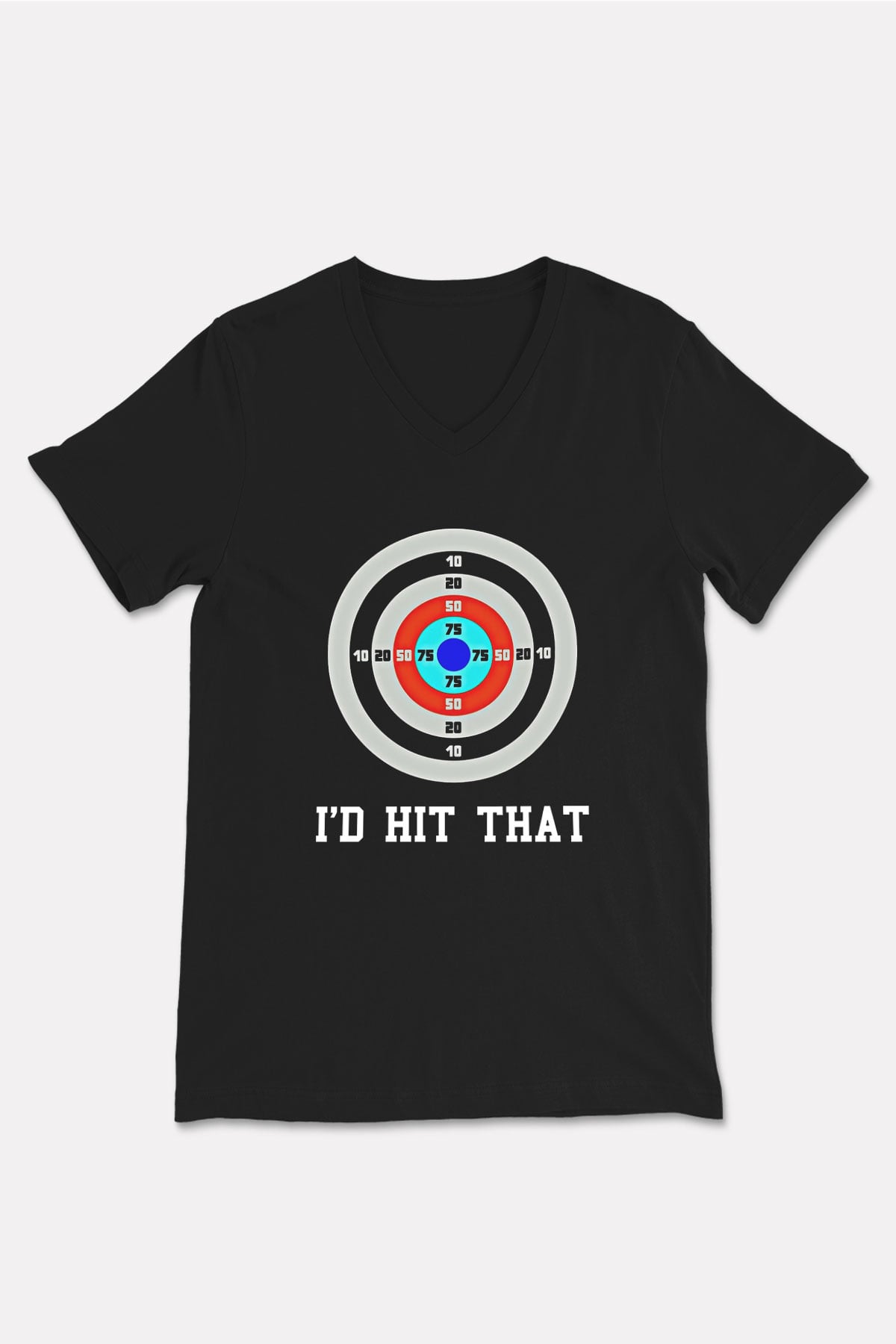 Okçuluk - Archery Baskılı Unisex Siyah V Yaka Tişört