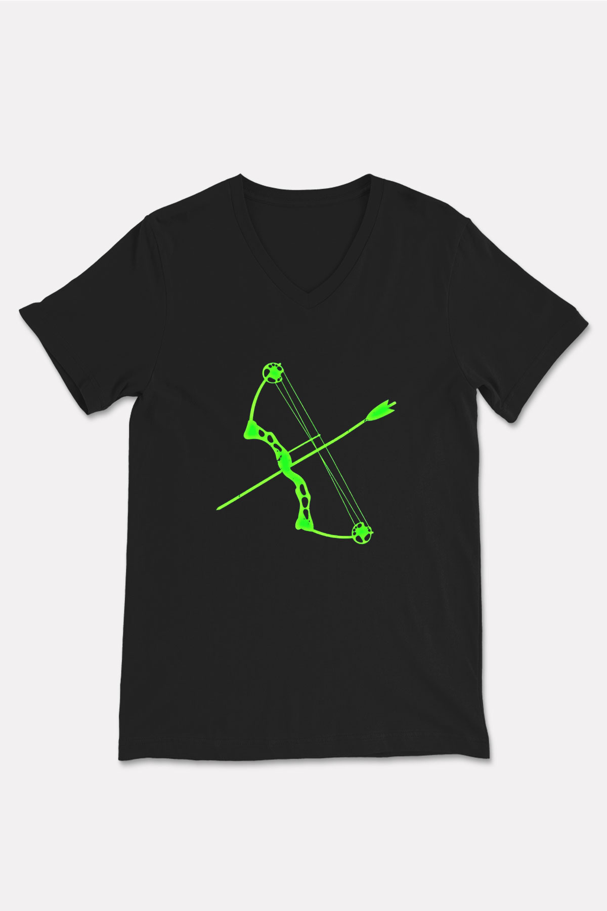 Okçuluk - Archery Baskılı Unisex Siyah V Yaka Tişört