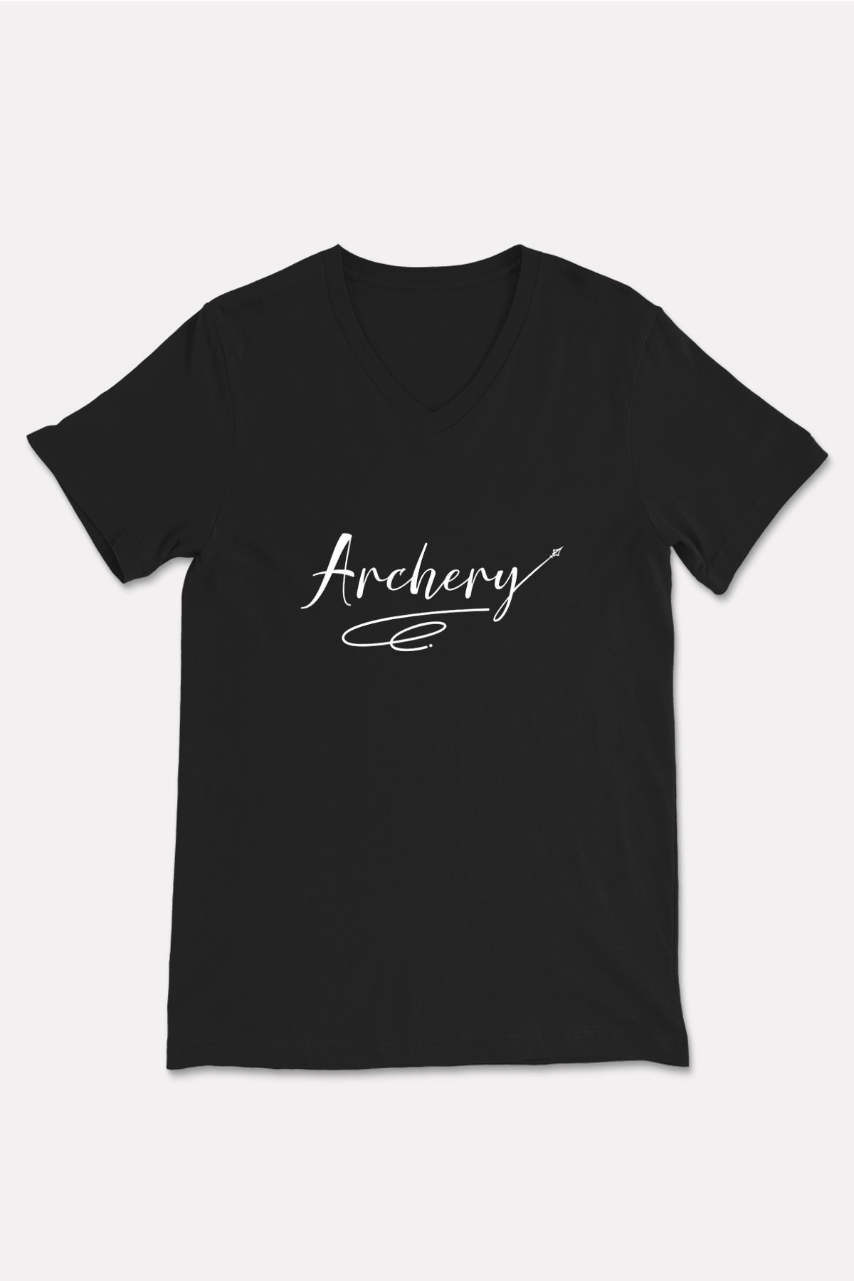 Okçuluk - Archery Baskılı Unisex Siyah V Yaka Tişört