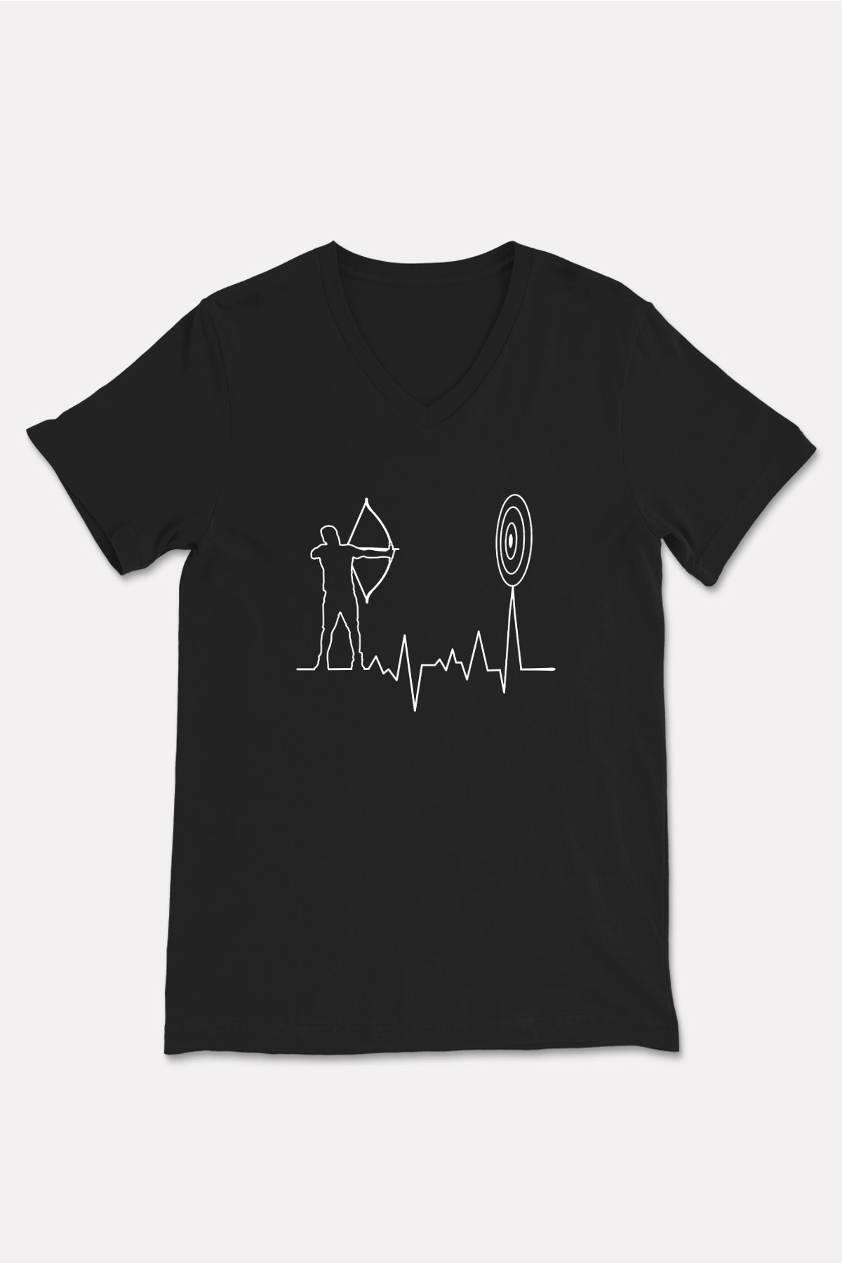 Okçuluk - Archery Baskılı Unisex Siyah V Yaka Tişört