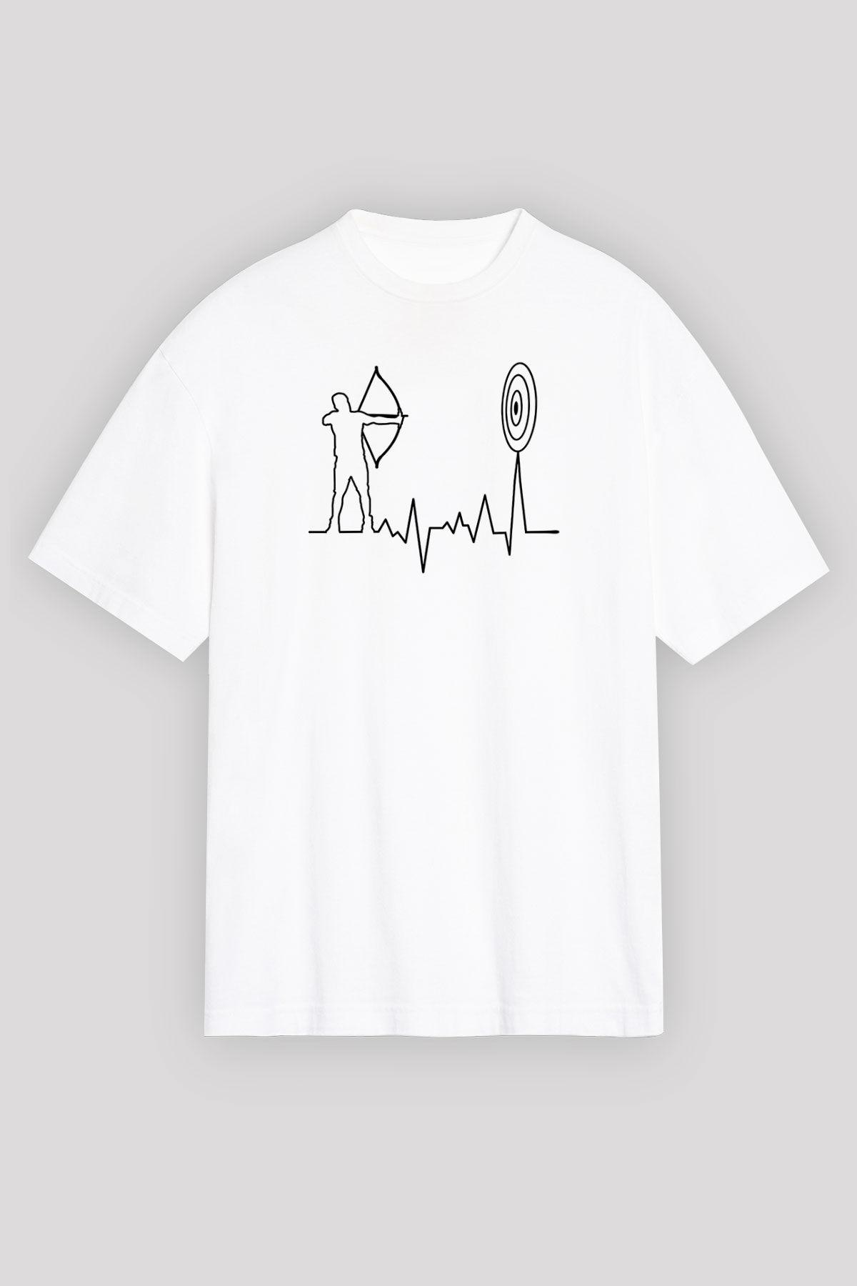 Okçuluk Baskılı Unisex Beyaz Oversize Tişört - Tshirt
