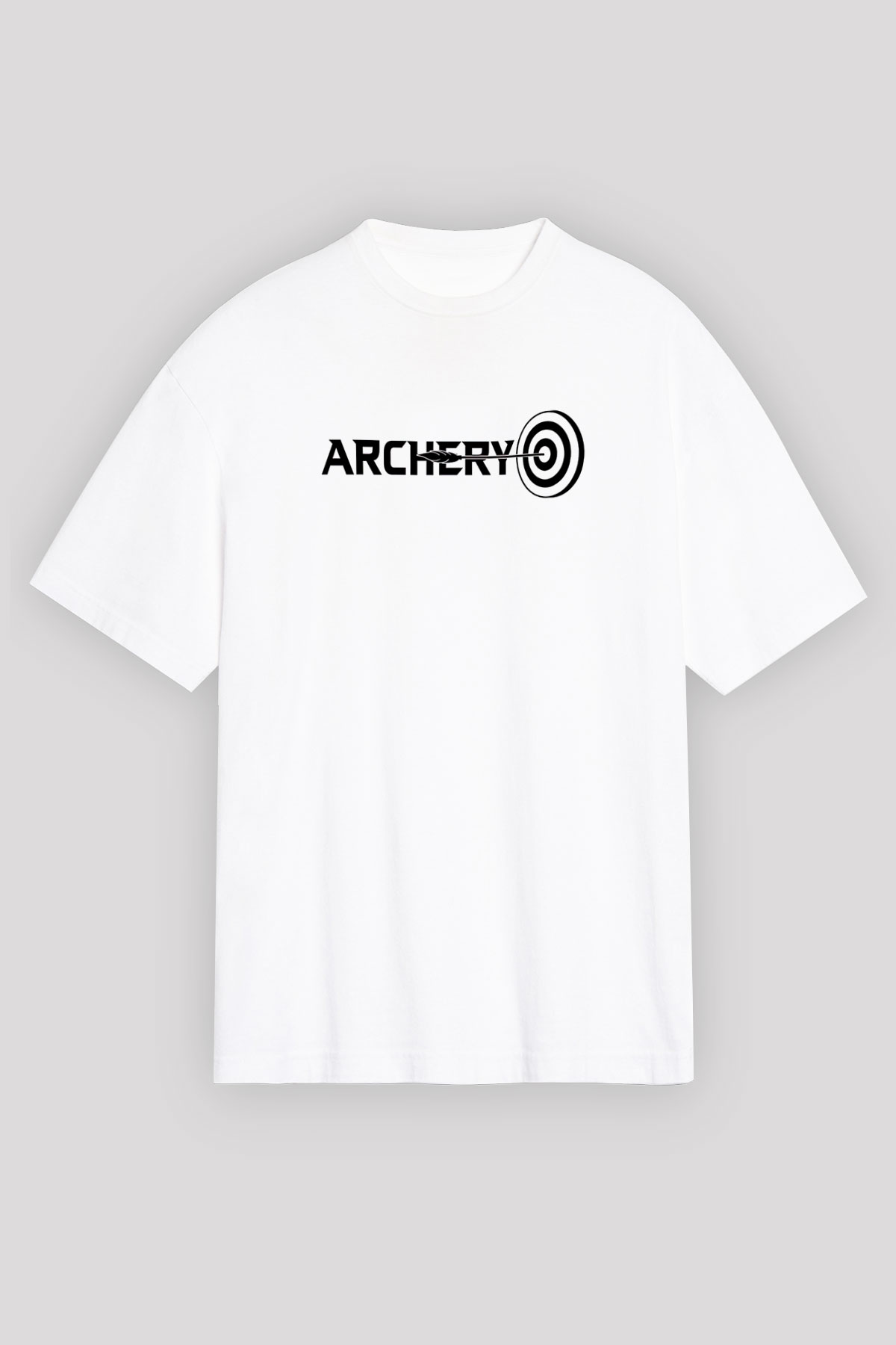 Okçuluk Baskılı Unisex Beyaz Oversize Tişört - Tshirt