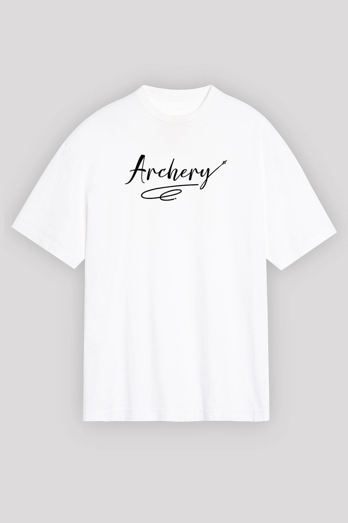 Okçuluk Baskılı Unisex Beyaz Oversize Tişört - Tshirt