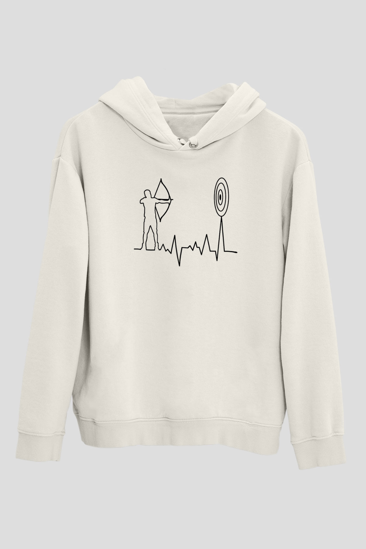 Okçuluk Baskılı Unisex Ekru Hoodie