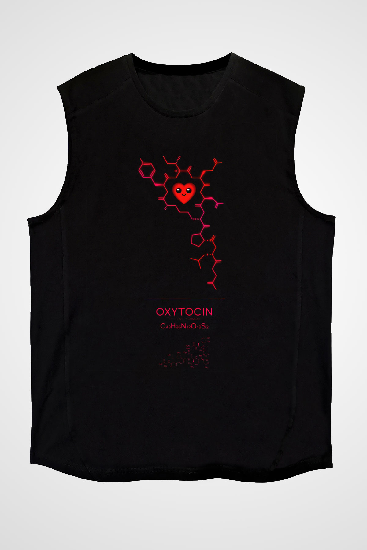 Oksitosin Molekülü Baskılı Unisex Kolsuz Siyah Tişört - Tshirt