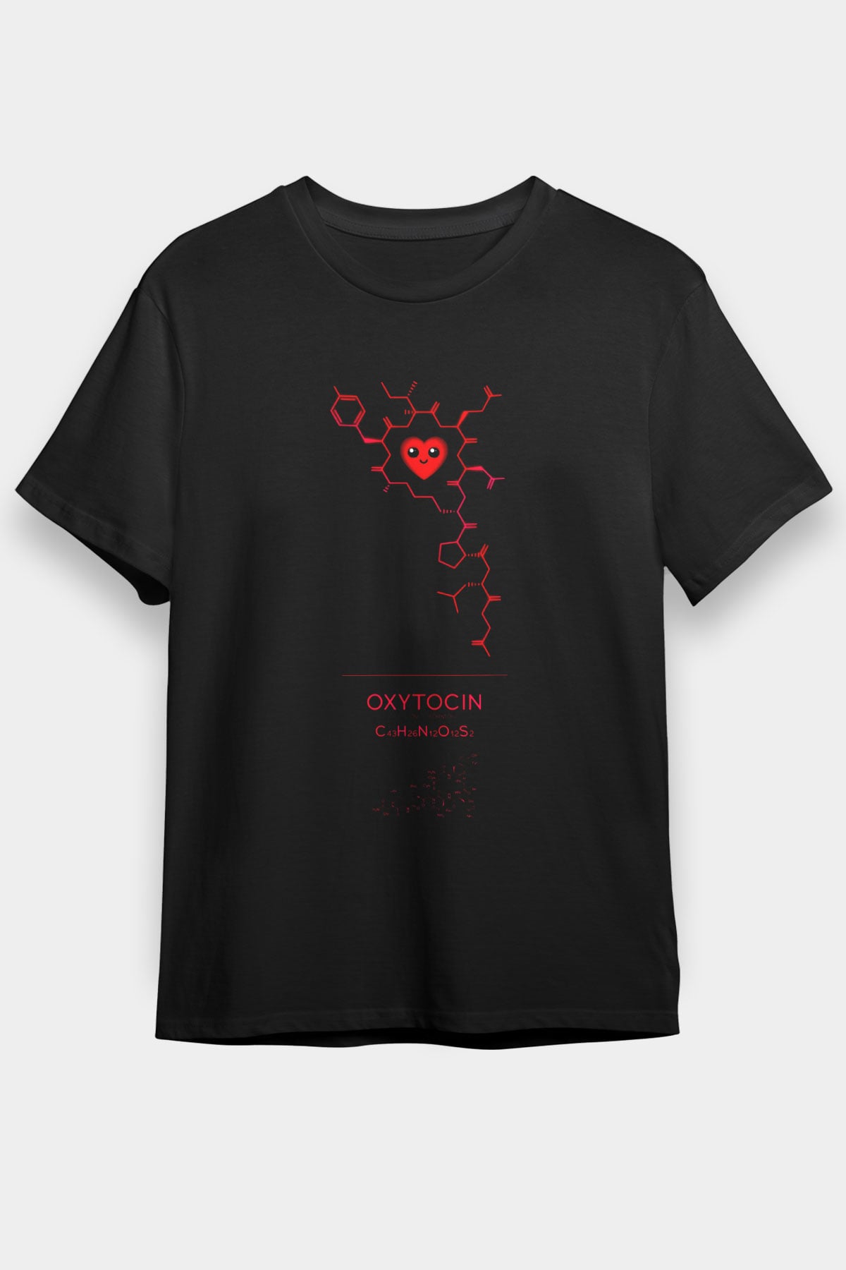 Oksitosin Molekülü Baskılı Unisex Siyah Tişört - Tshirt