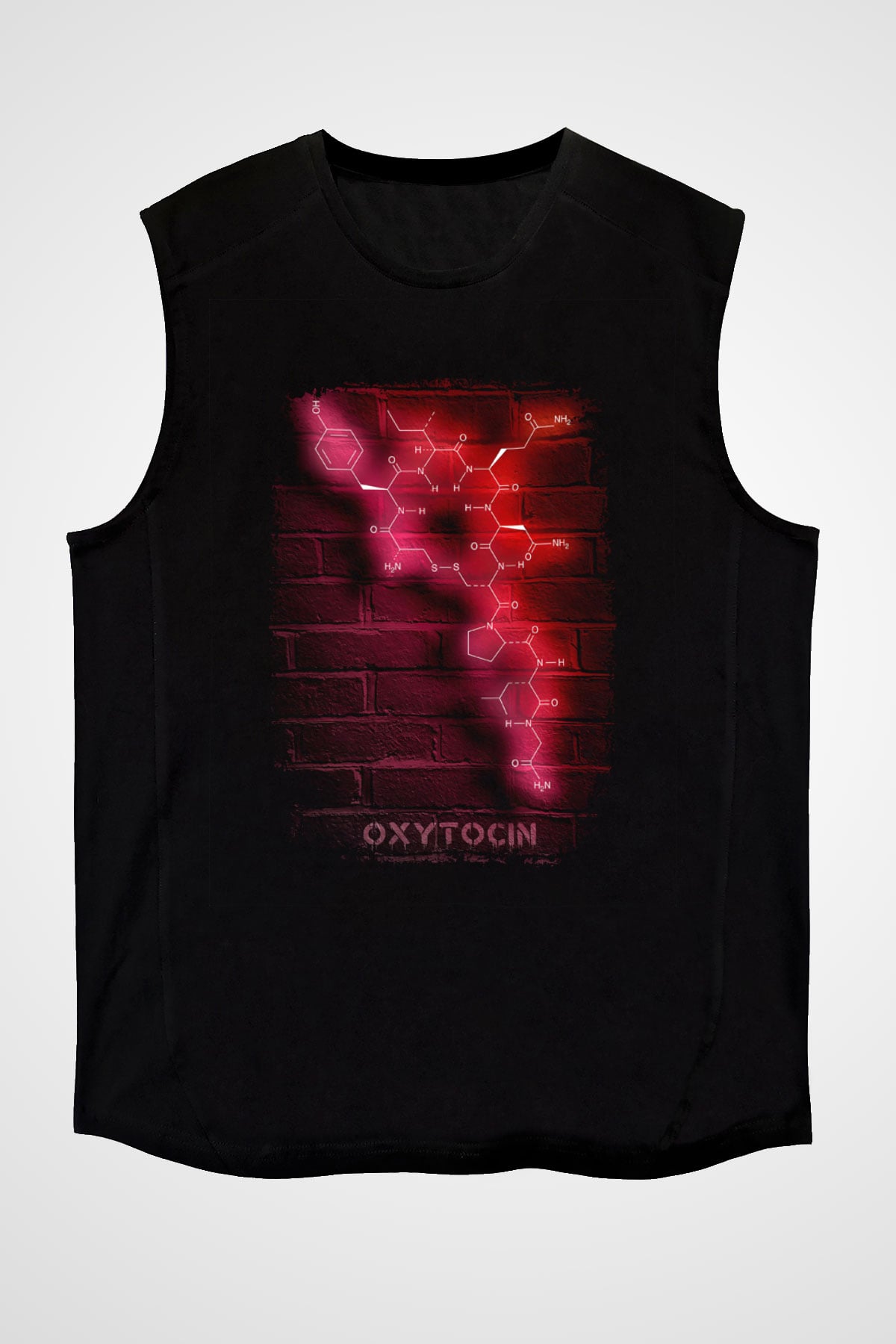 Oksitosin Molekülü Neon Baskılı Unisex Kolsuz Siyah Tişört - Tshirt
