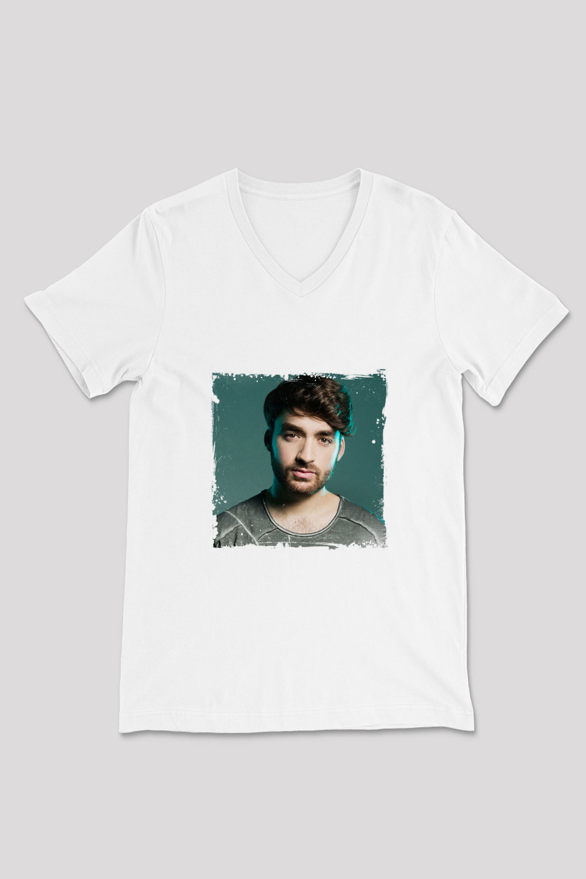 Oliver Heldens Baskılı Beyaz V Yaka Unisex Tişört