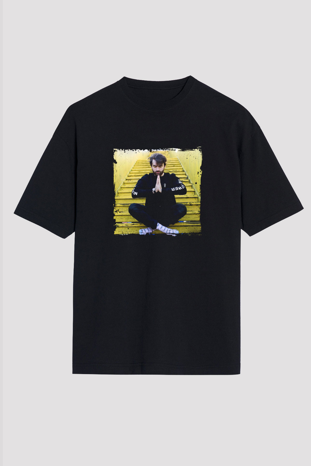 Oliver Heldens Baskılı Unisex Oversize Siyah Tişört