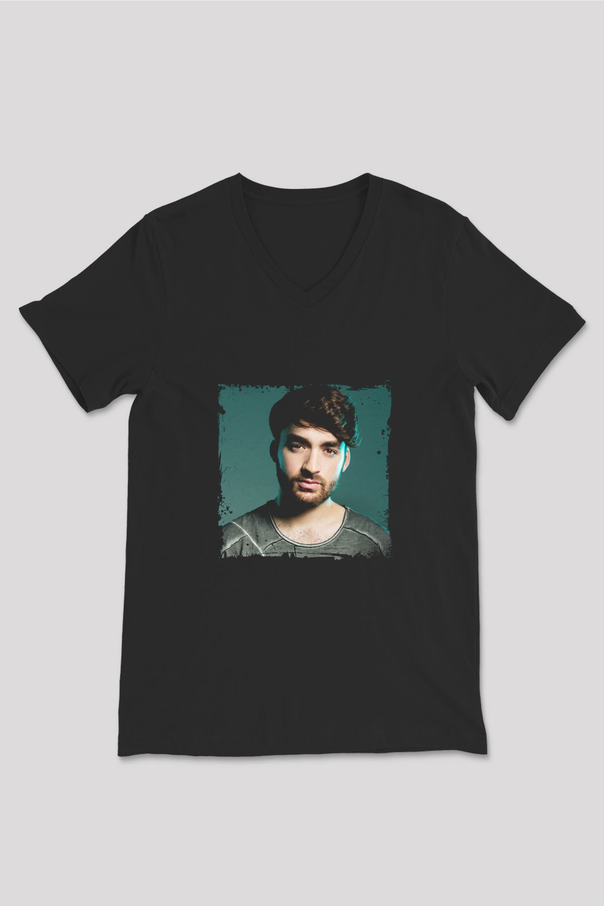 Oliver Heldens Baskılı Unisex Siyah V Yaka Tişört