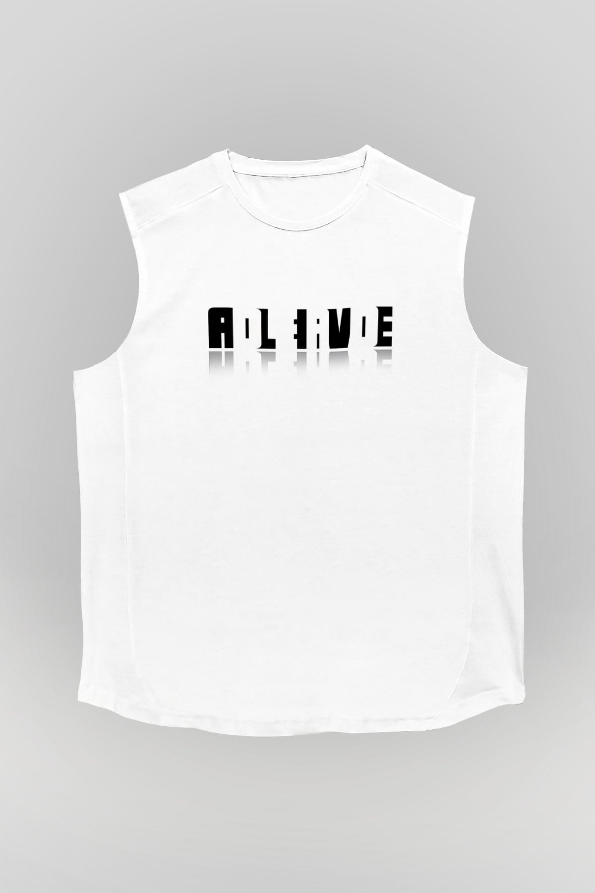 Ölü Canlı Süperpozisyon Baskılı Unisex Kolsuz Beyaz Tişört - Tshirt