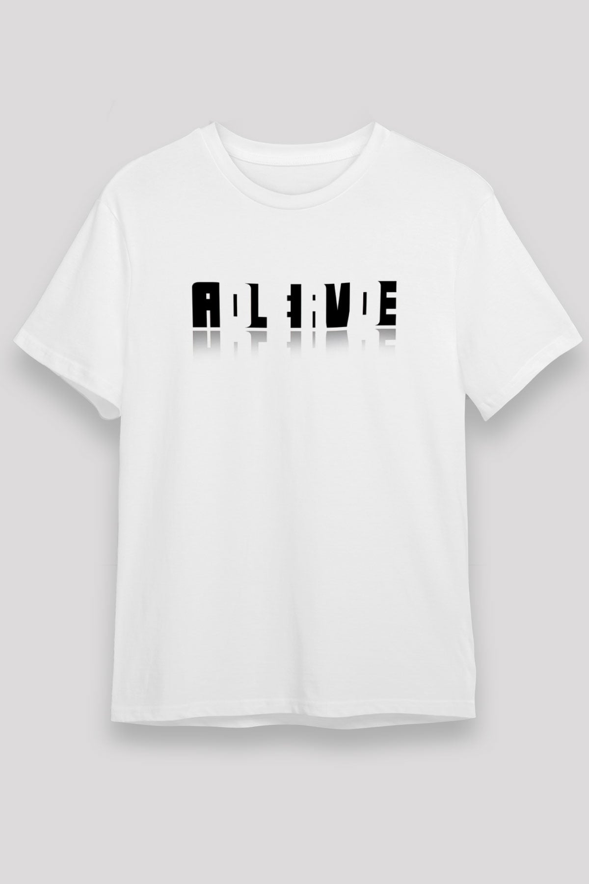 Ölü Canlı Süperpozisyon Baskılı Unisex Beyaz Tişört - Tshirt