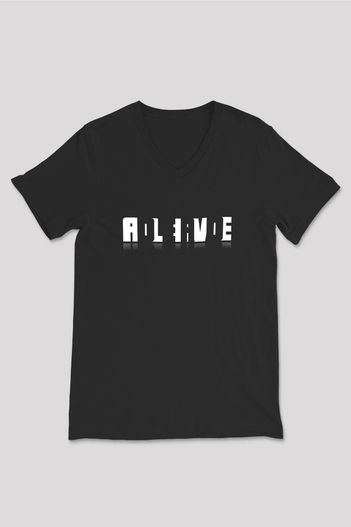 Ölü Canlı Süperpozisyon Baskılı Unisex V Yaka Siyah Tİşört - Tshirt