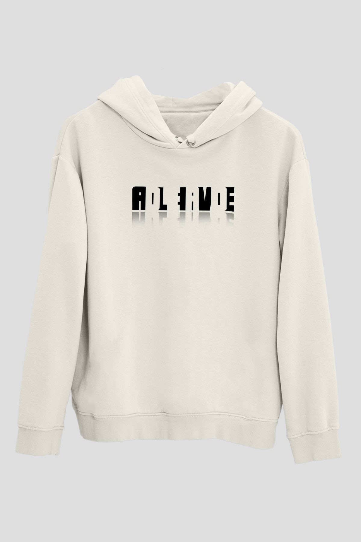 Ölü Canlı Süperpozisyon Baskılı Unisex Ekru Hoodie