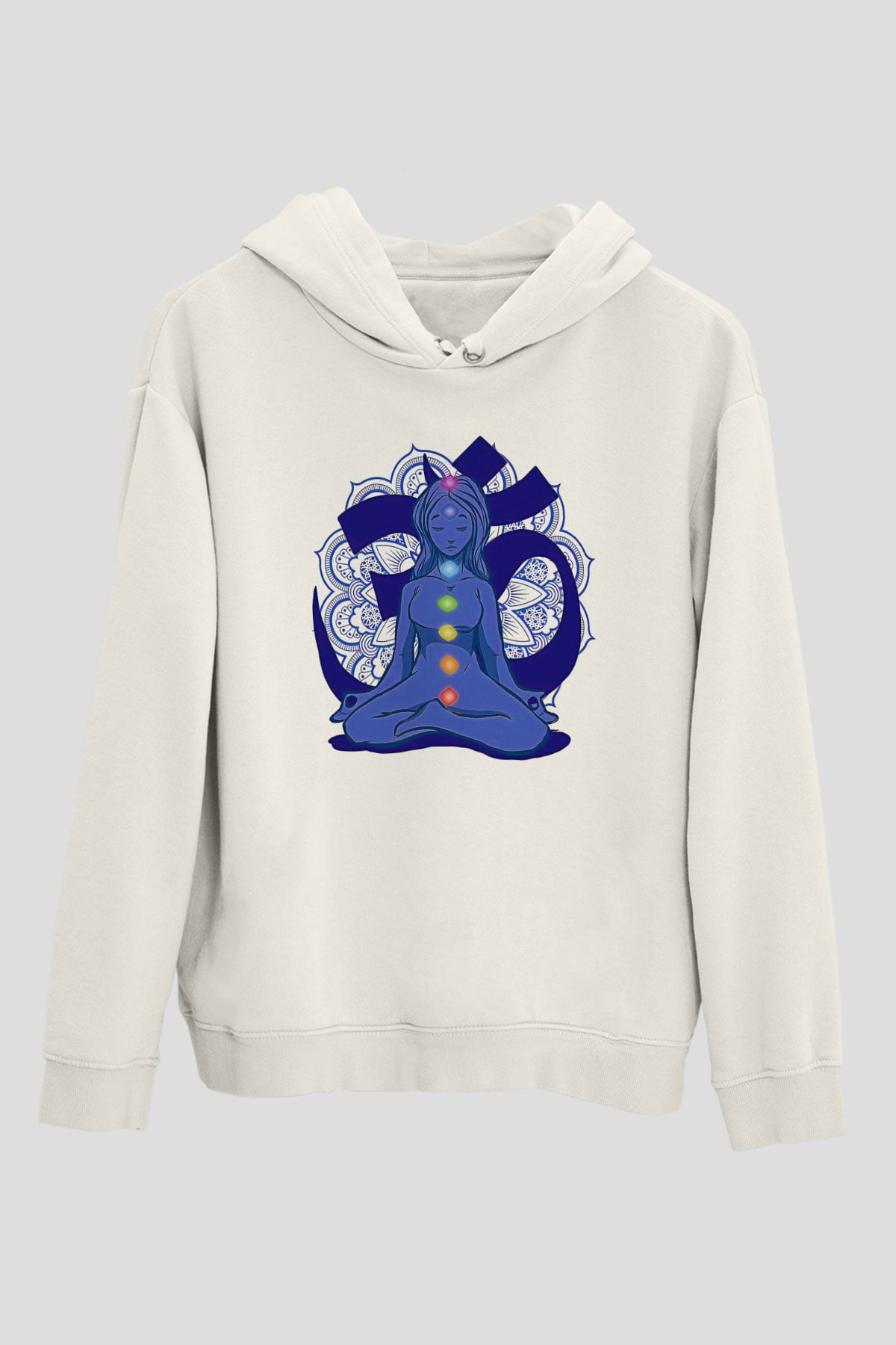 Om Baskılı Beyaz Unisex Kapüşonlu Sweatshirt