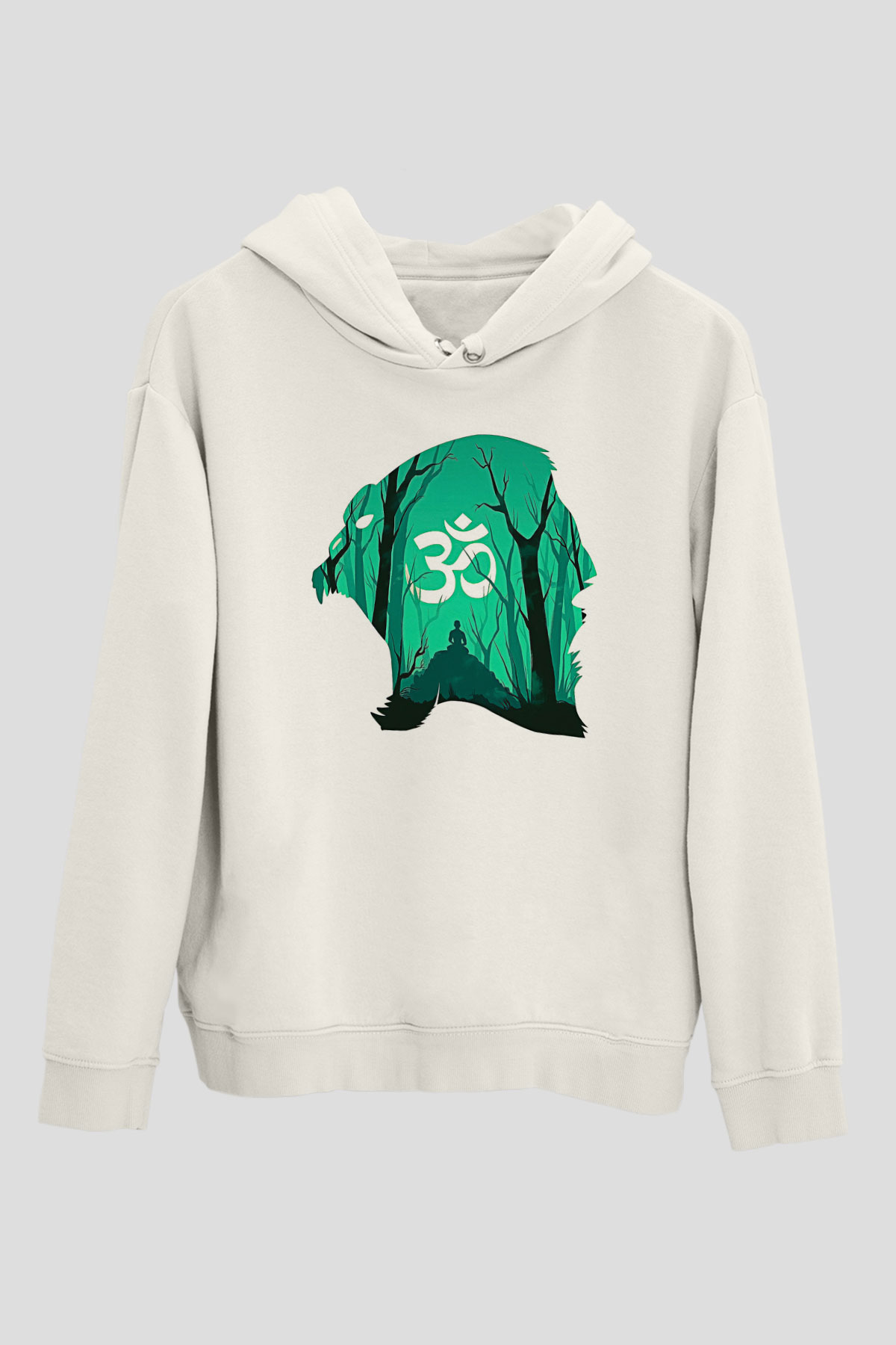 Om Baskılı Beyaz Unisex Kapüşonlu Sweatshirt