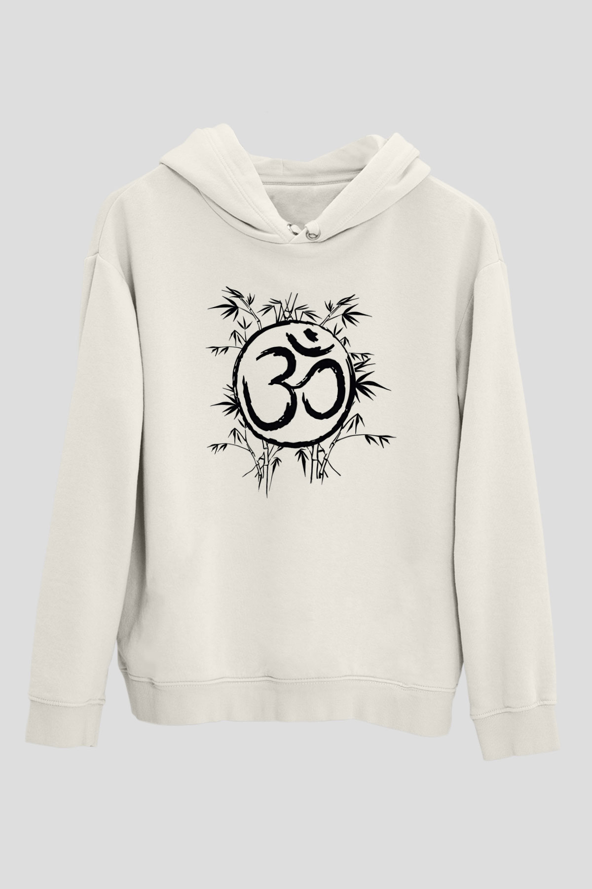 Om Baskılı Beyaz Unisex Kapüşonlu Sweatshirt