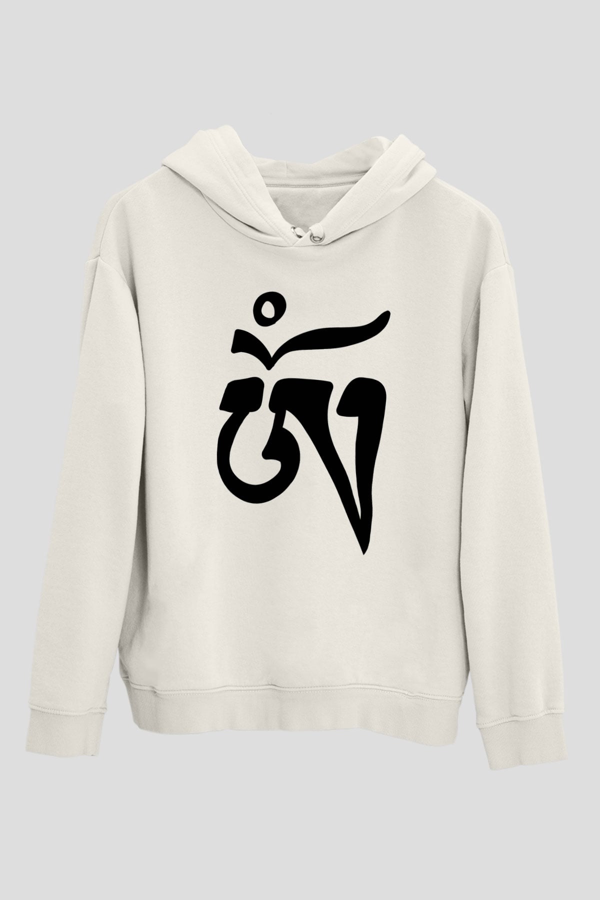 Om Baskılı Beyaz Unisex Kapüşonlu Sweatshirt