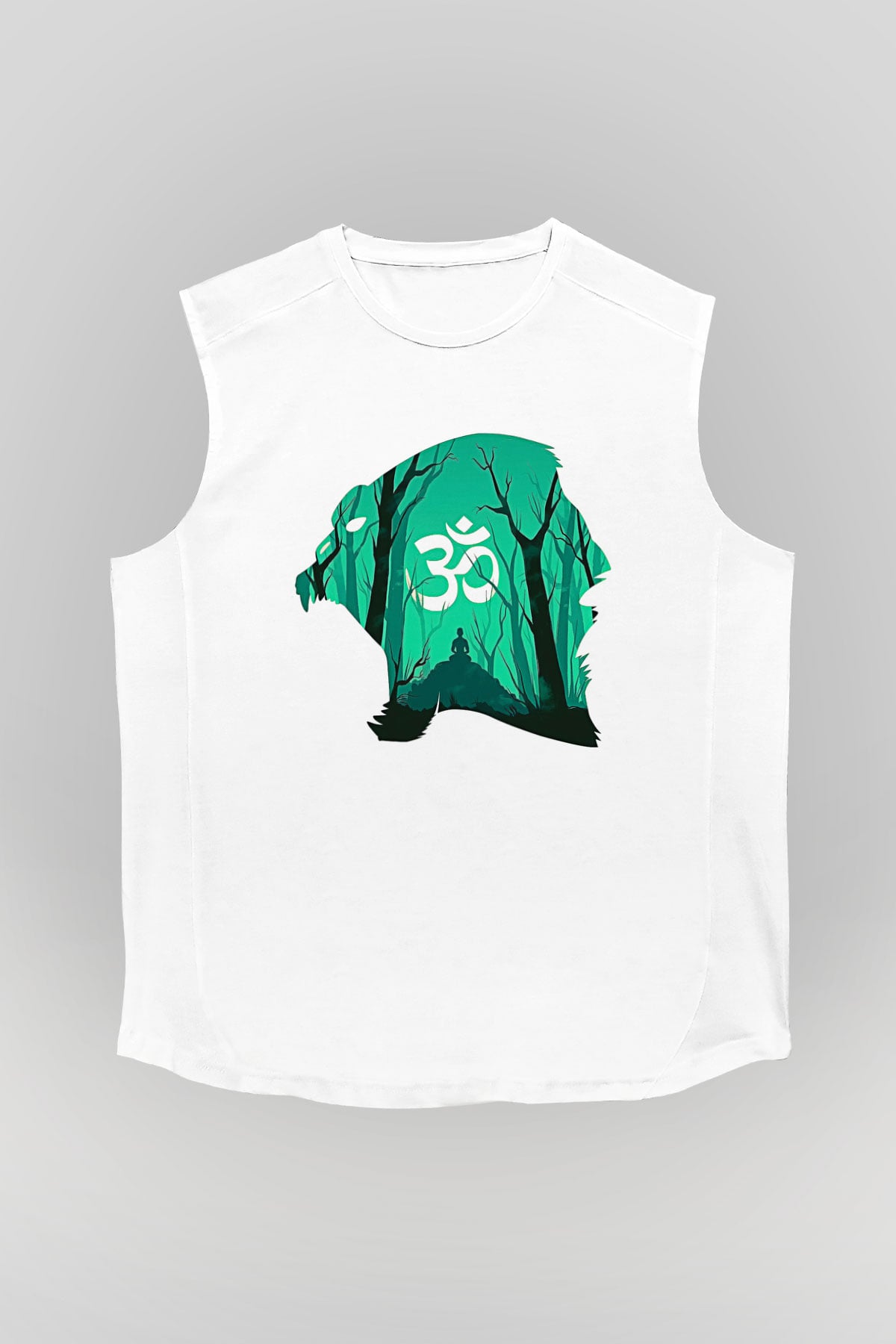 Om Baskılı Beyaz Unisex Kolsuz Tişört - Tshirt
