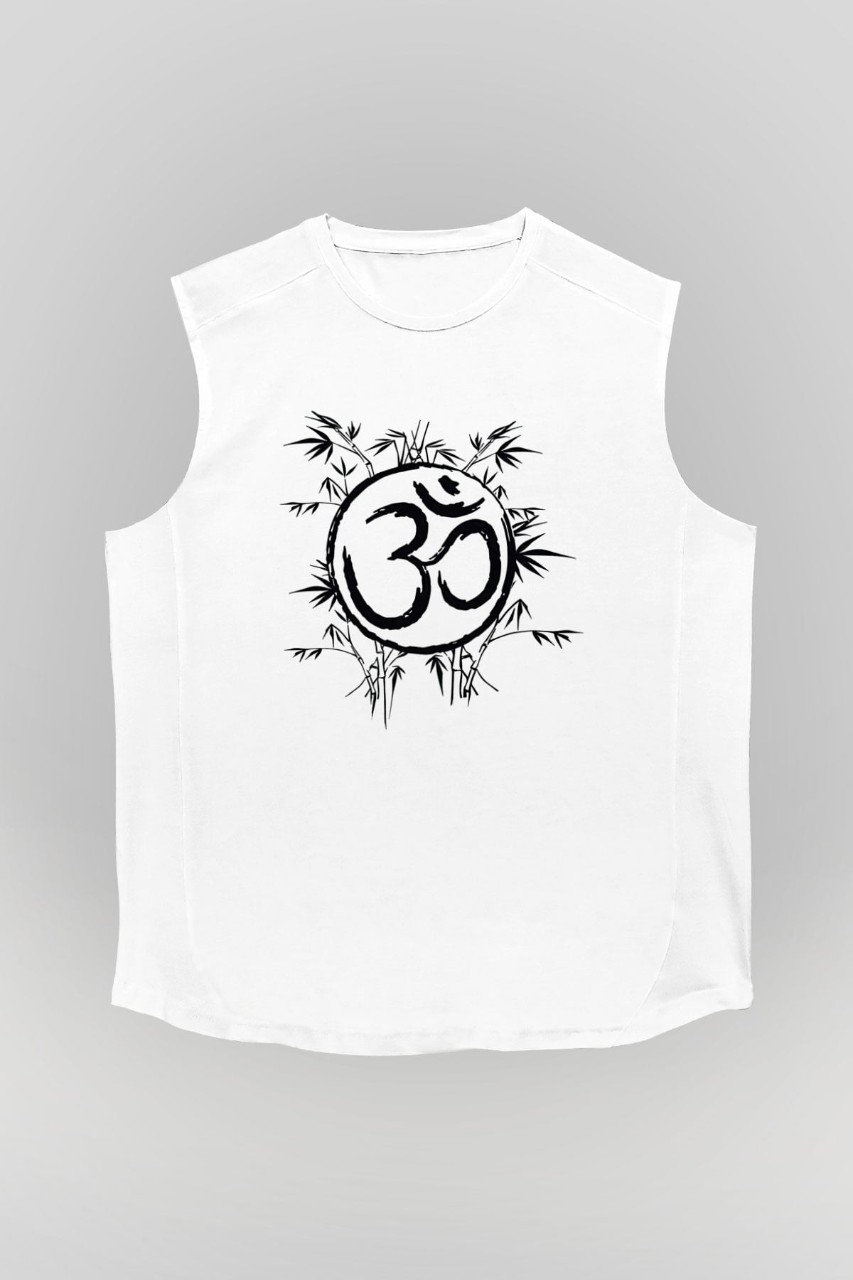 Om Baskılı Beyaz Unisex Kolsuz Tişört - Tshirt