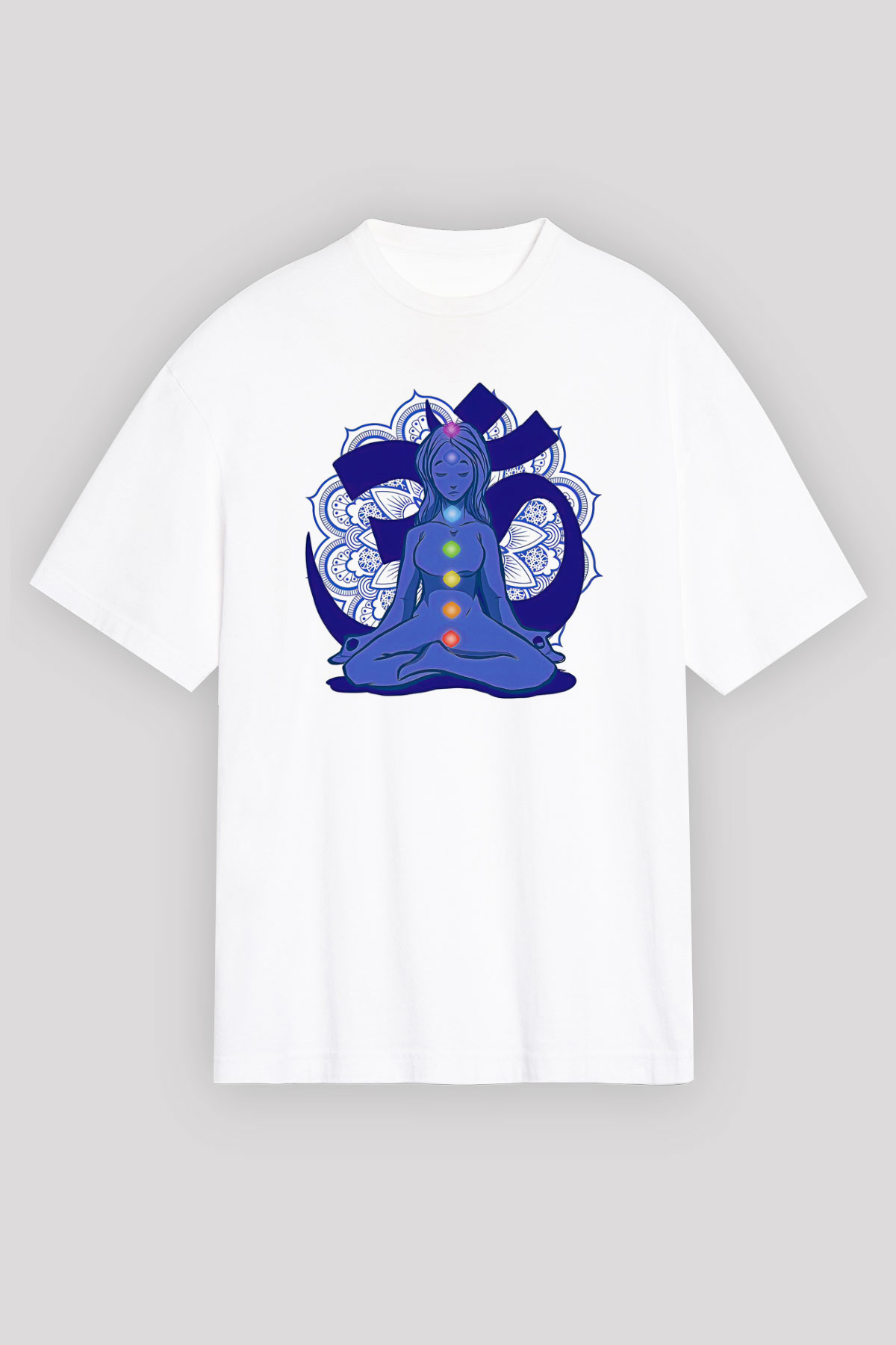 Om Baskılı Beyaz Unisex Oversize Tişört - Tshirt