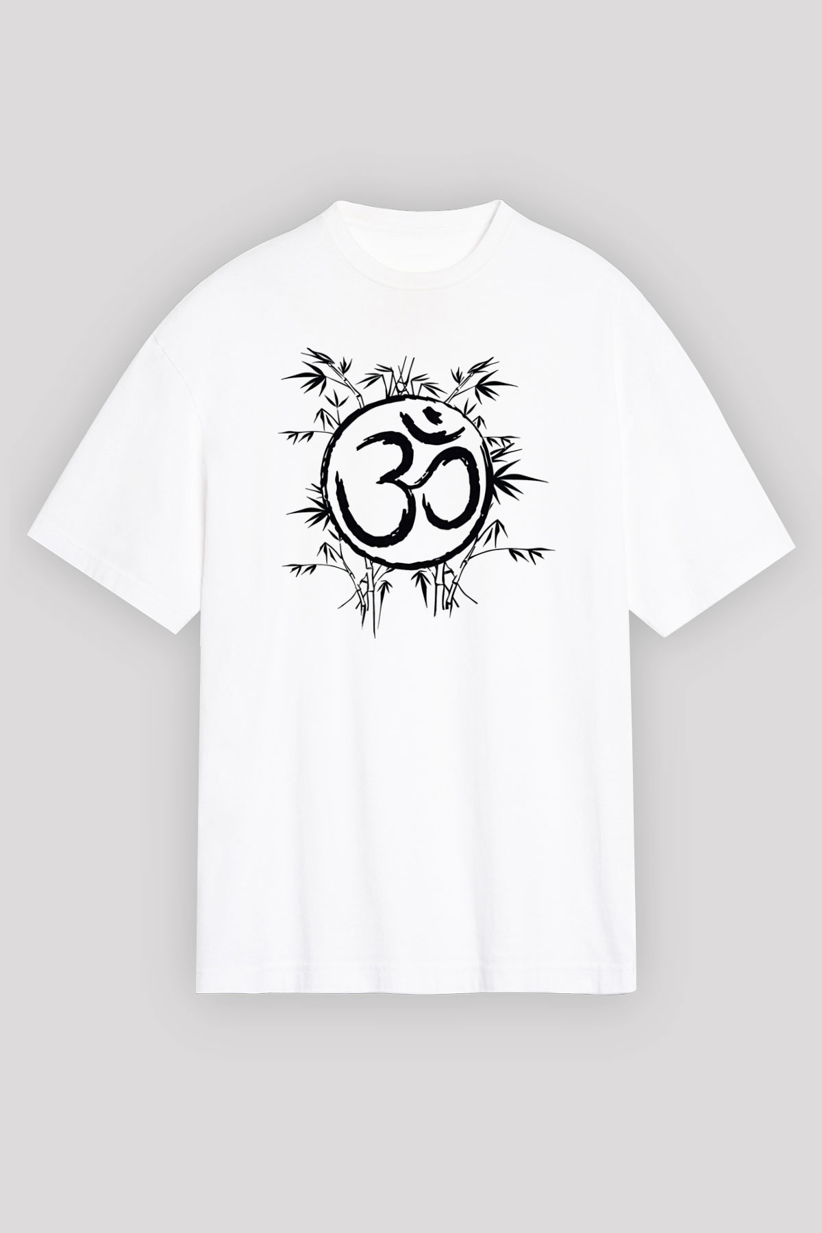Om Baskılı Beyaz Unisex Oversize Tişört - Tshirt