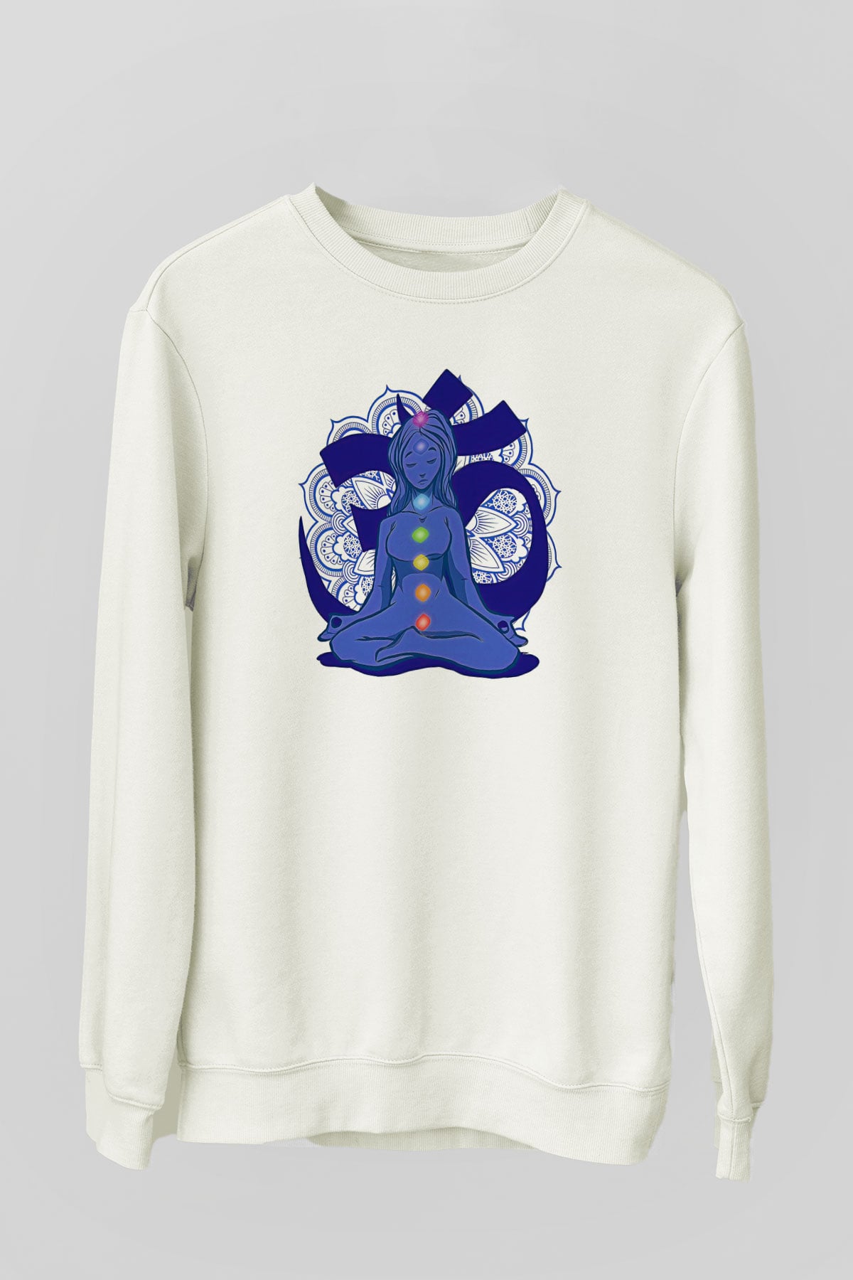 Om Baskılı Beyaz Unisex Sweatshirt