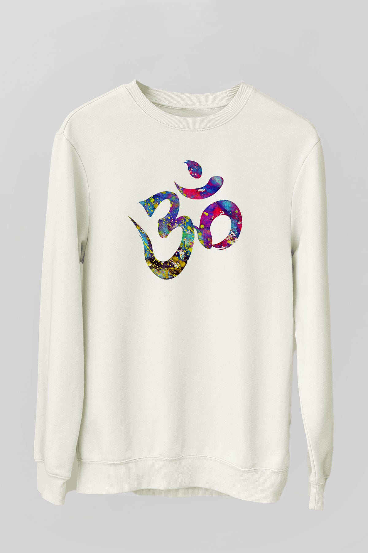 Om Baskılı Beyaz Unisex Sweatshirt