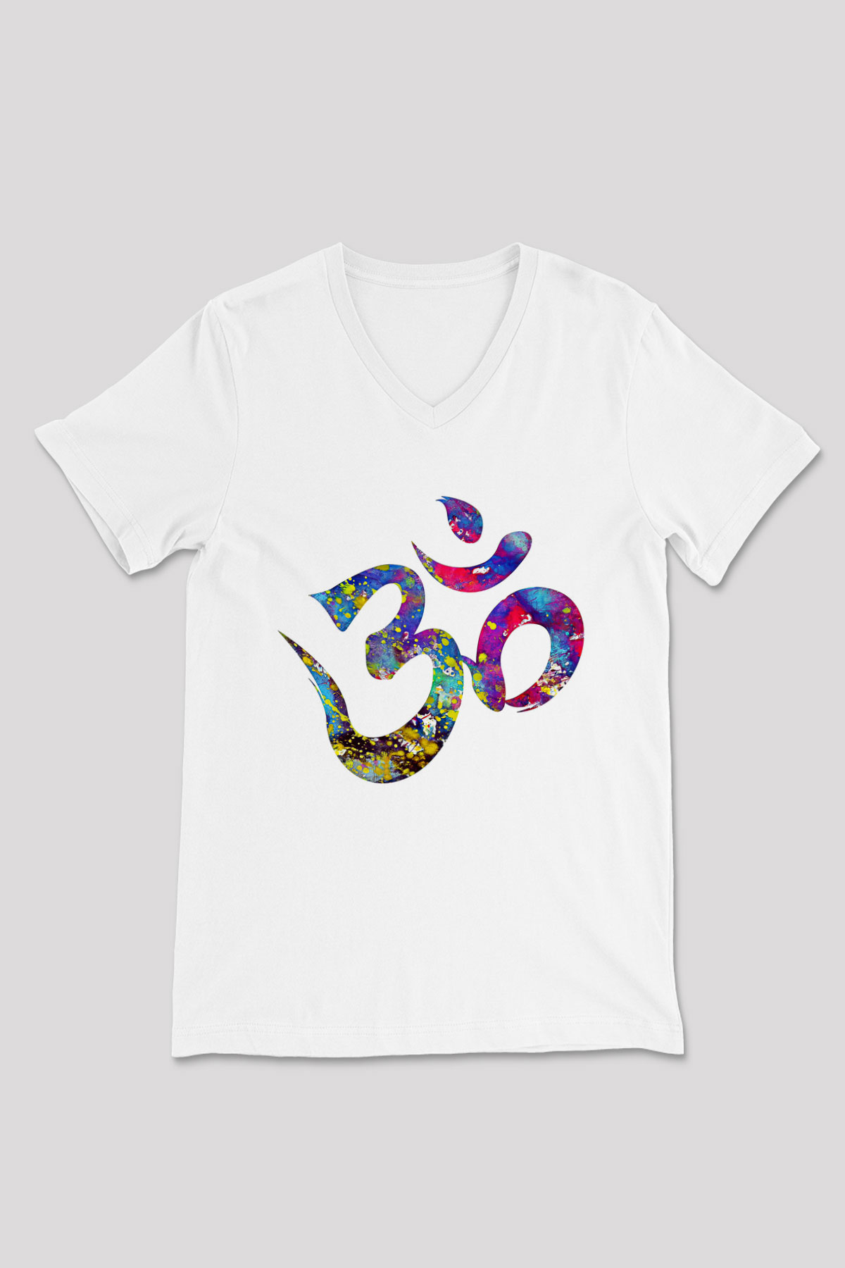 Om Baskılı Beyaz Unisex V Yaka Tişört - Tshirt